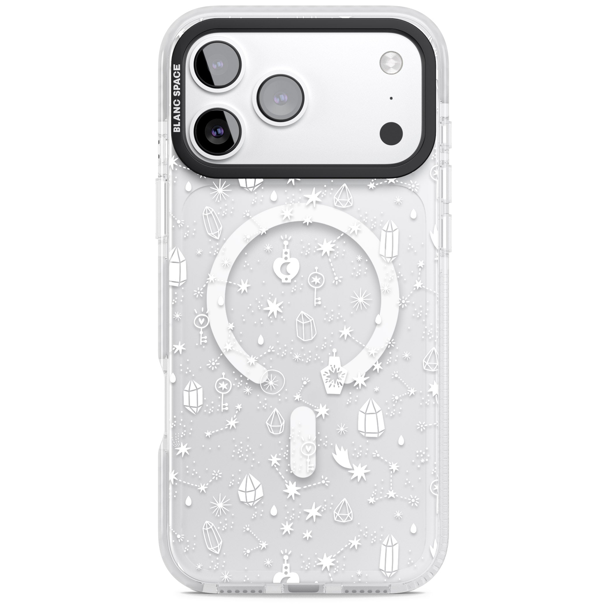 White Cosmic Crystal iPhone 17 Pro Impact Pro Clear Phone Case