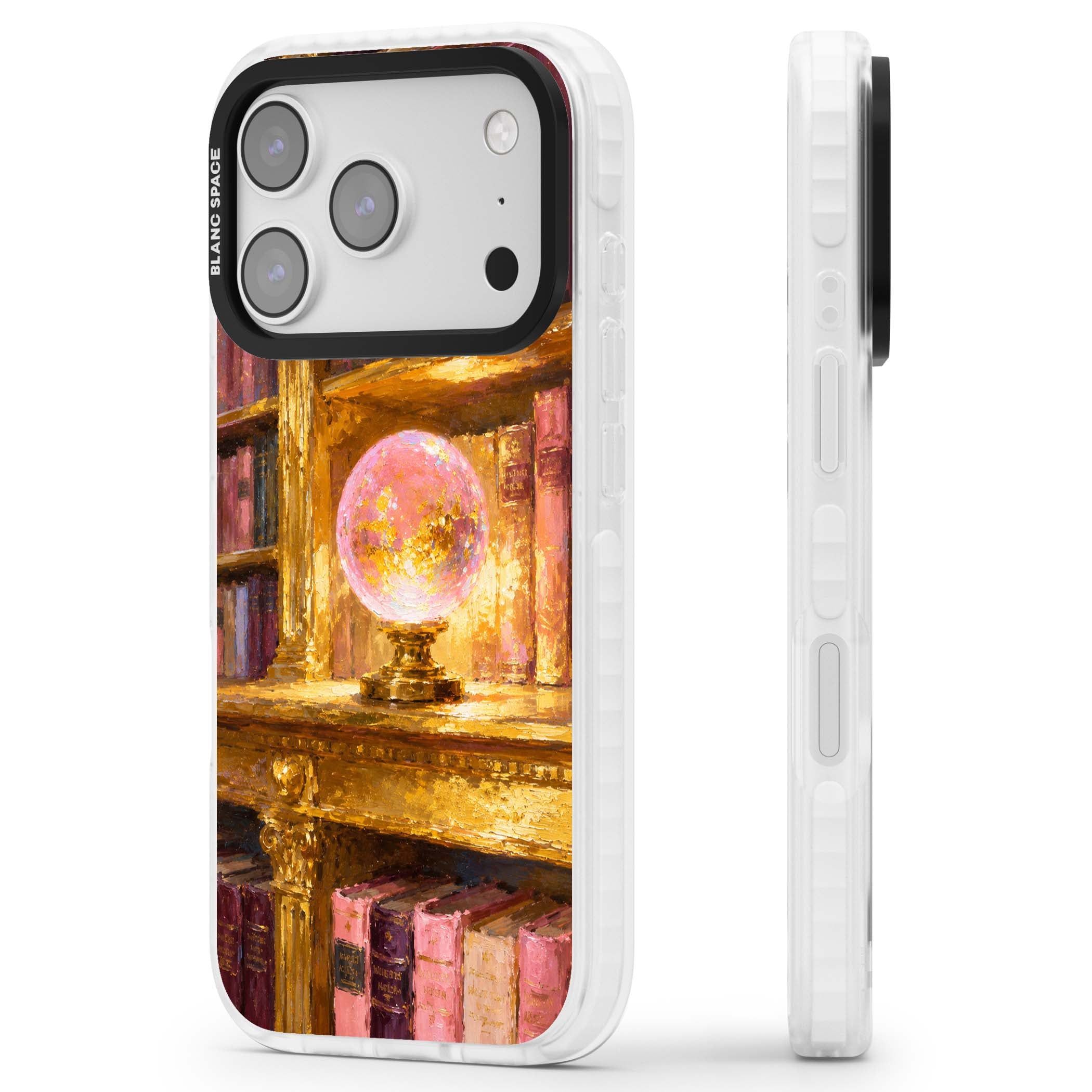 Gilded Library dark academia iPhone case featuring an oil painted crystal ball on a gilded library shelf with vintage | Impact Magsafe case for iPhone 17 Pro, iPhone 17 Pro Max
