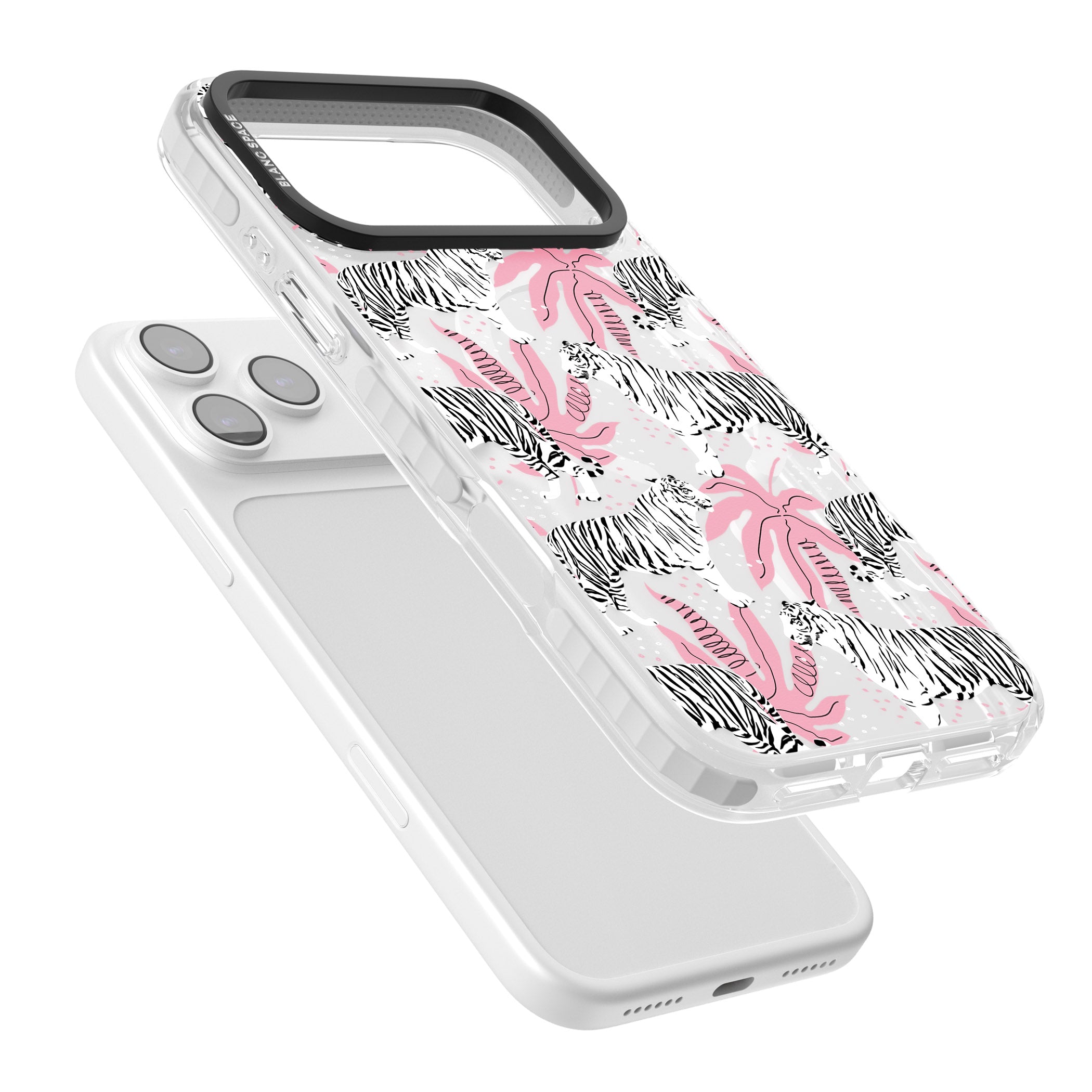 Pink & White Tropical Tigers iPhone 17 Pro Impact Pro Clear Phone Case Colours