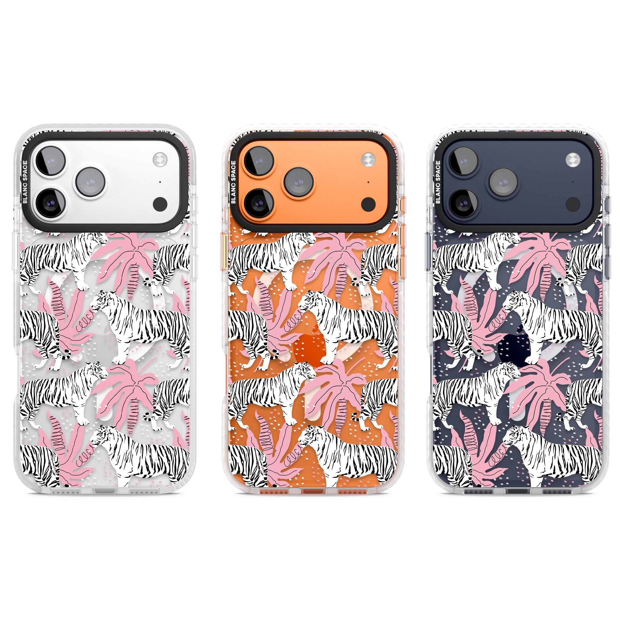 Pink & White Tropical Tigers iPhone 17 Pro Impact Pro Clear Phone Case APT Impact Protection