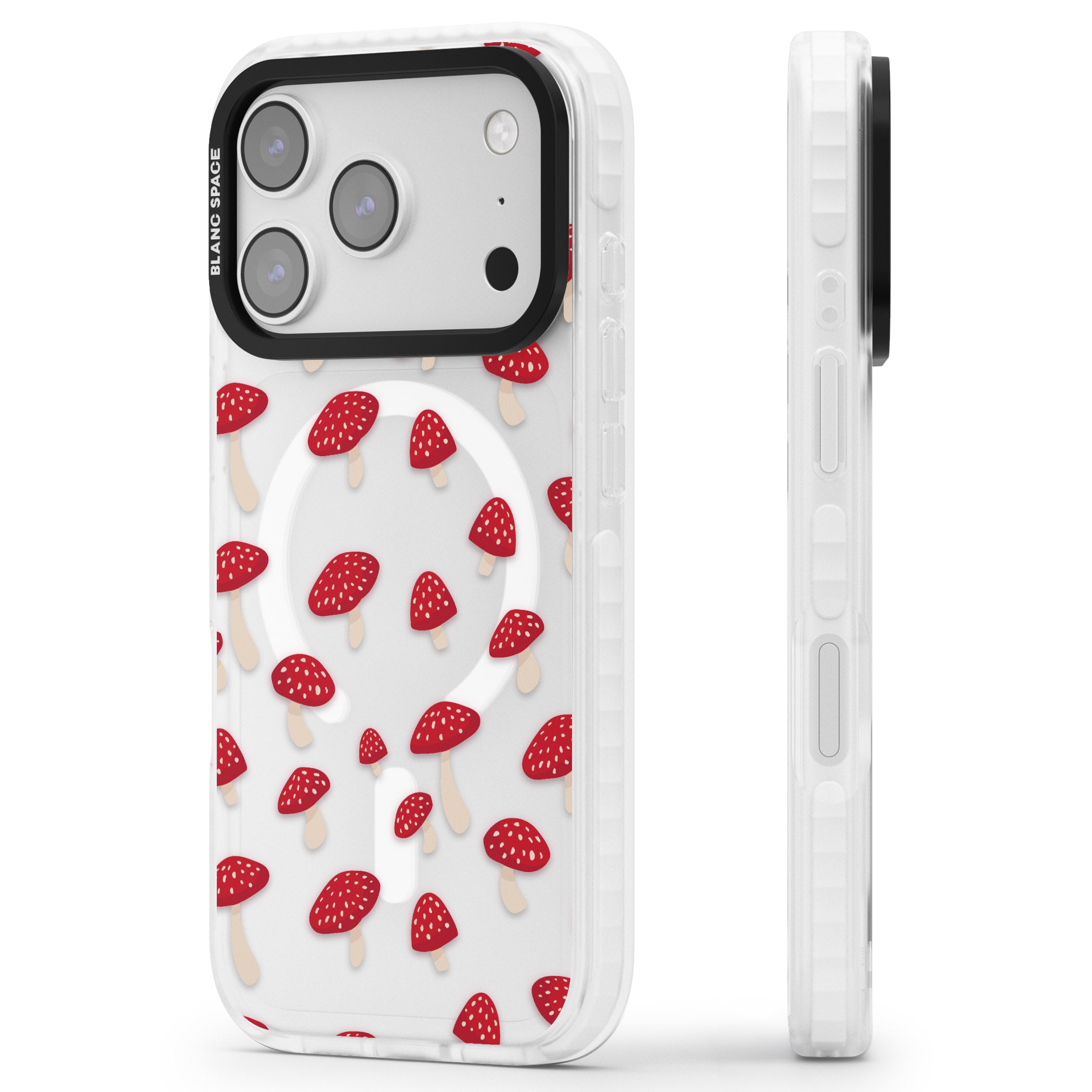 Magical Mushroom Pattern iPhone 17 Pro Impact Pro Clear Phone Case Side Profile