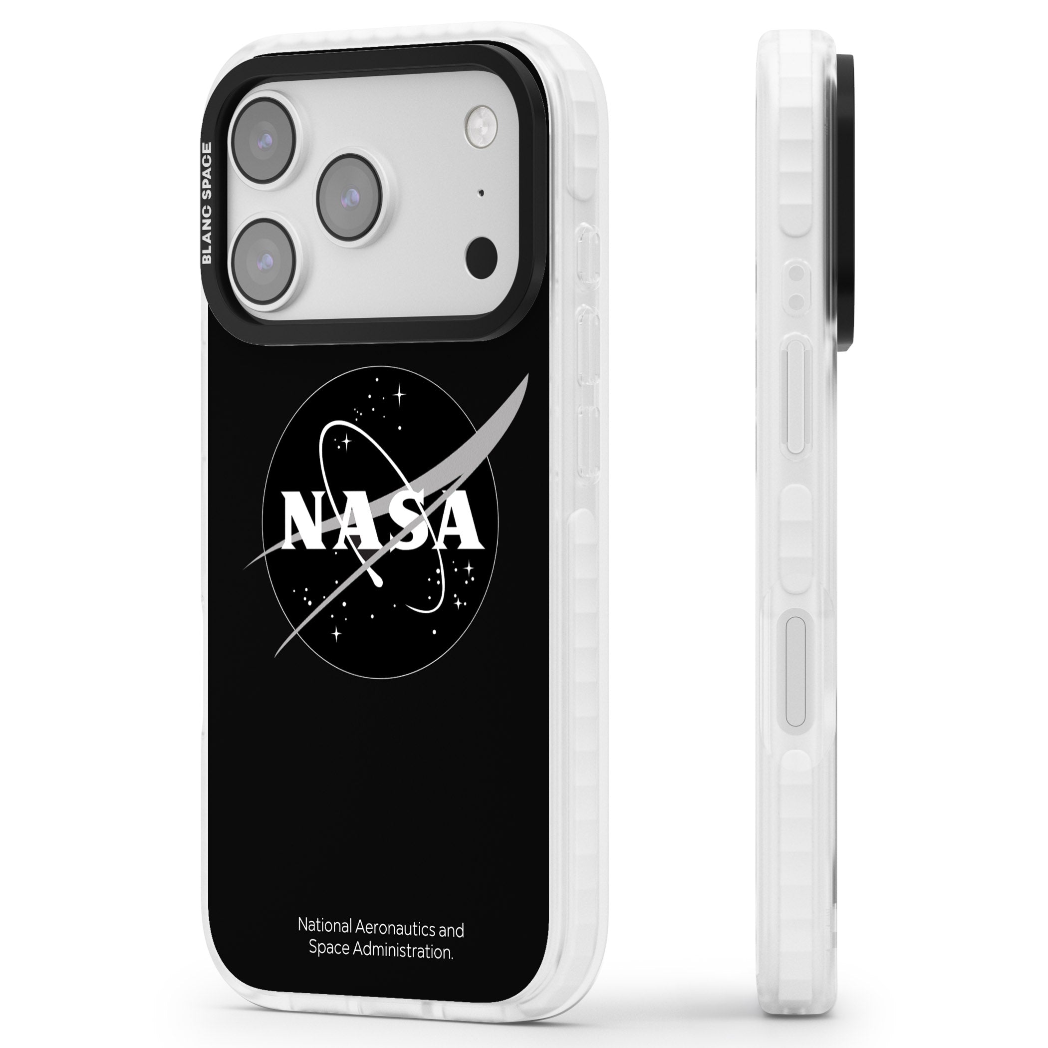 Dark Nasa Meatball iPhone 17 Pro Impact Pro Clear Phone Case Side Profile