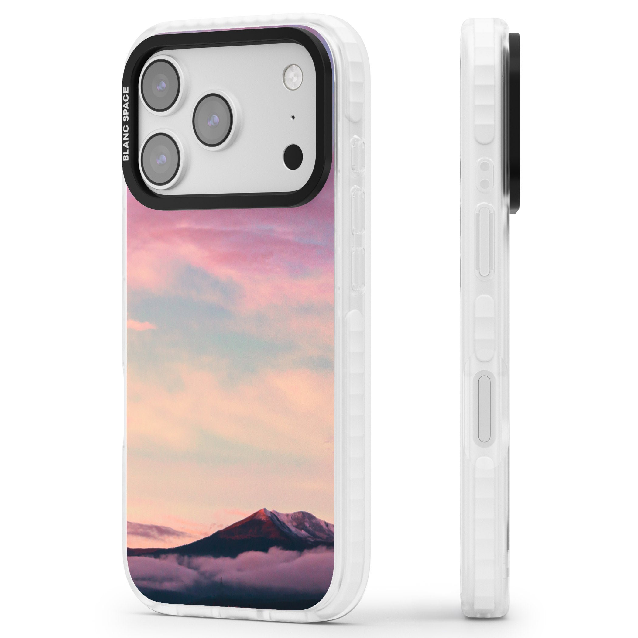 Pastel Mountain Sunset iPhone 17 Pro Impact Pro Clear Phone Case Side Profile
