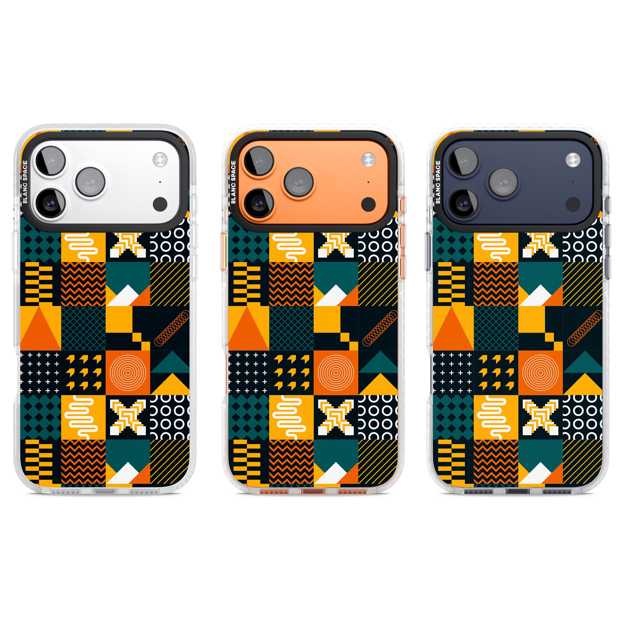 Funky Geometric Patterns: Orange & Dark Green iPhone 17 Pro Impact Pro Clear Phone Case APT Impact Protection