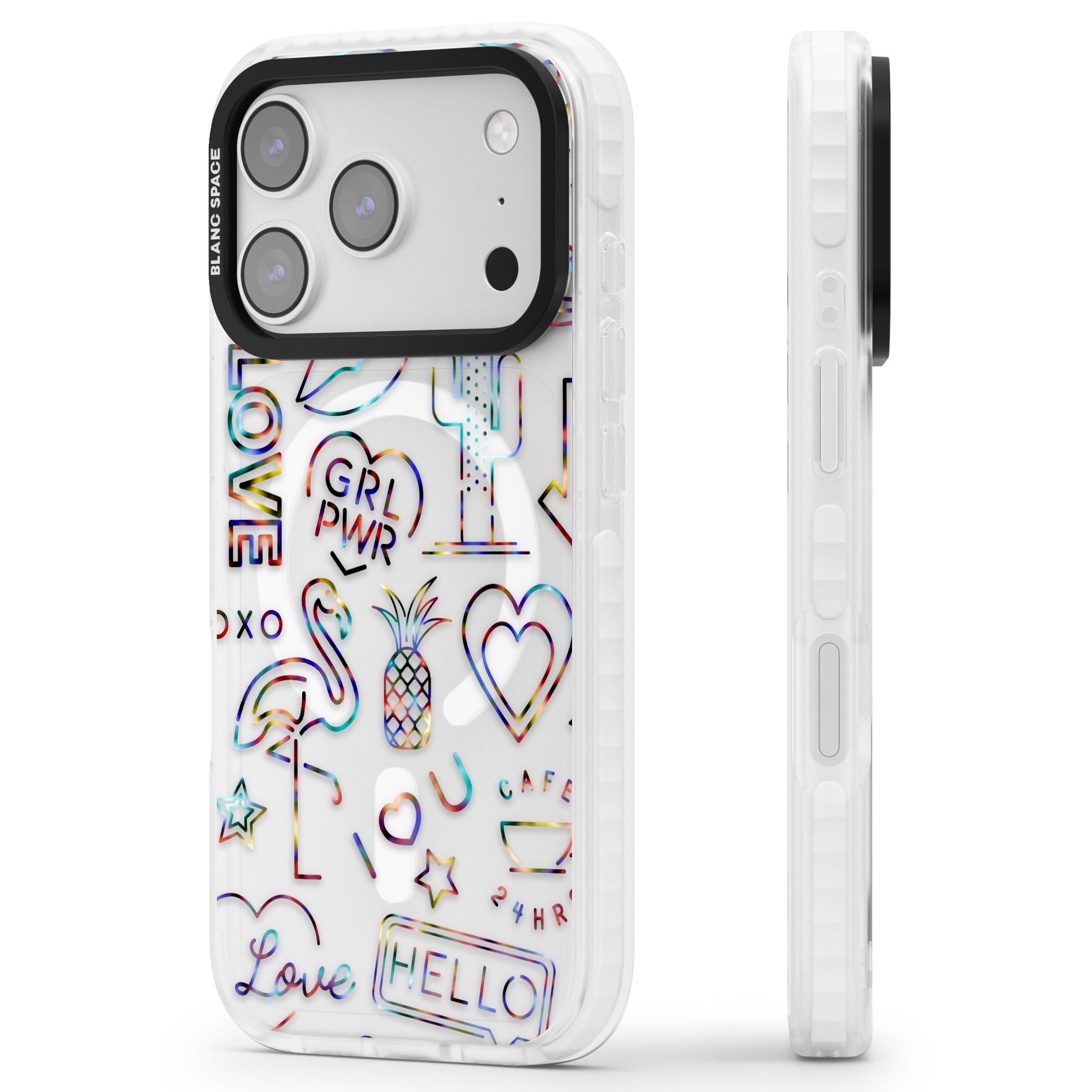 Funky Nebula Neon Sign iPhone 17 Pro Impact Pro Clear Phone Case Side Profile