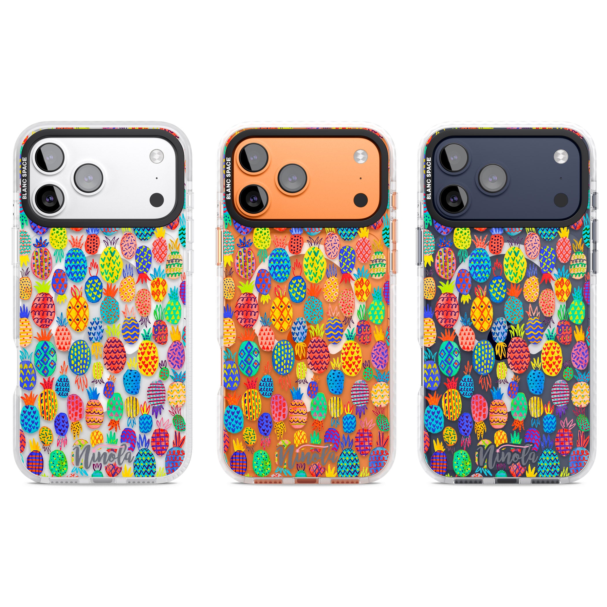 Vibrant Pineapple Pattern iPhone 17 Pro Impact Pro Clear Phone Case APT Impact Protection