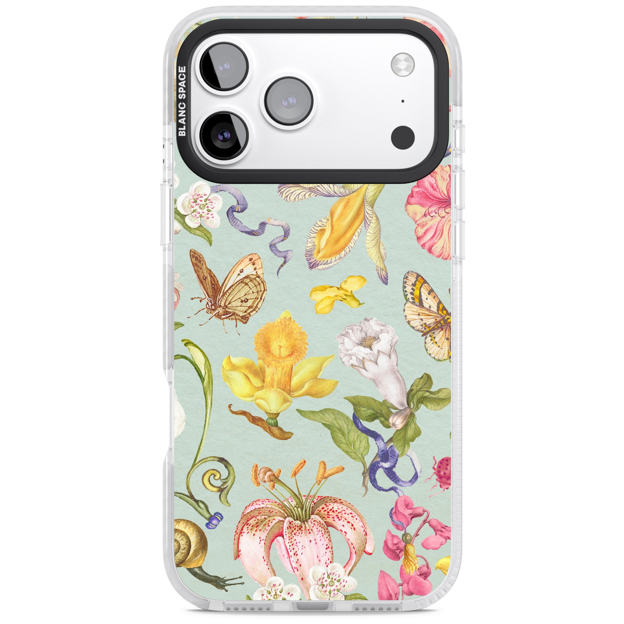Blue Vintage Painted Flowers iPhone 17 Pro Impact Pro Clear Phone Case