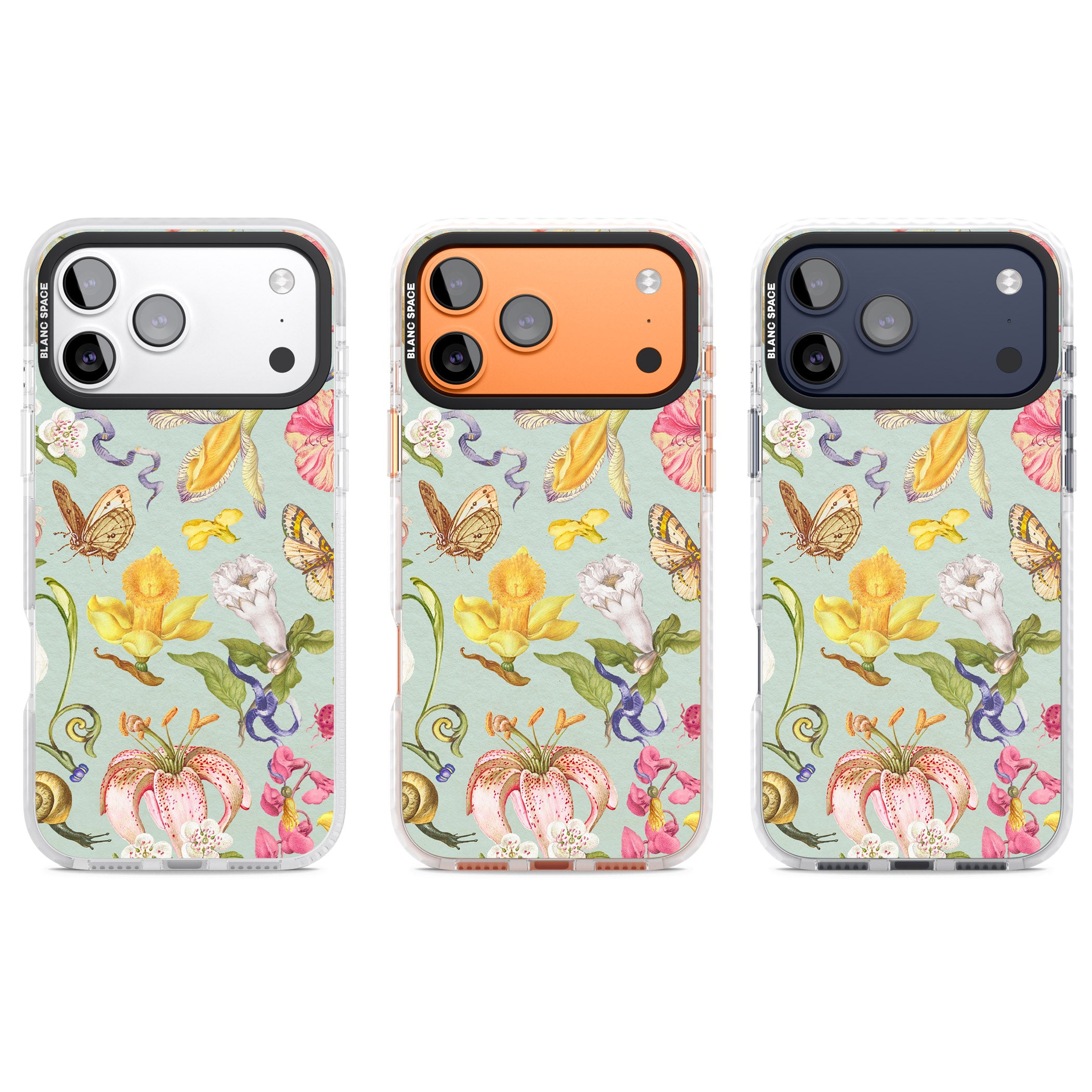 Blue Vintage Painted Flowers iPhone 17 Pro Impact Pro Clear Phone Case APT Impact Protection