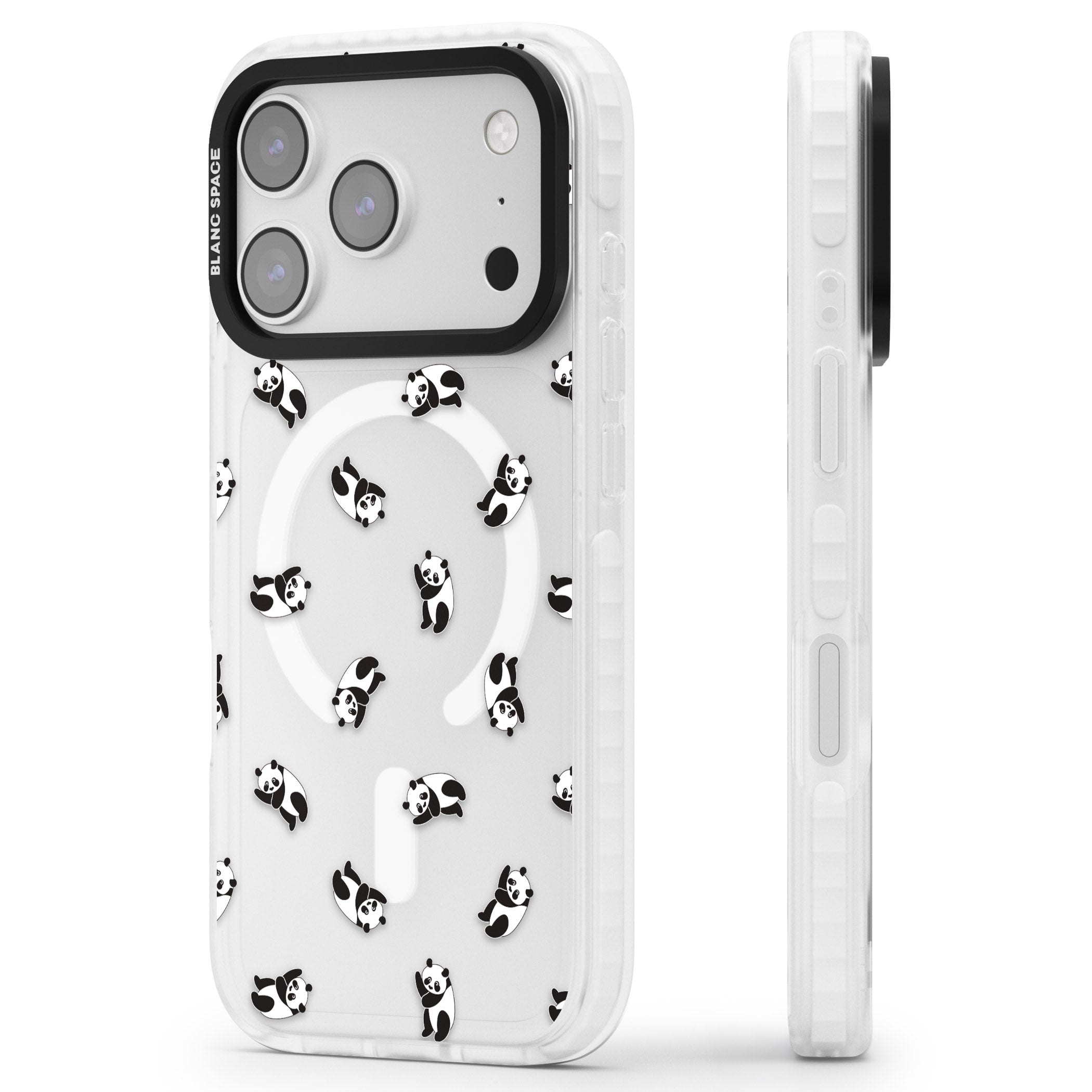 Tiny Panda Pattern iPhone 17 Pro Impact Pro Clear Phone Case Side Profile