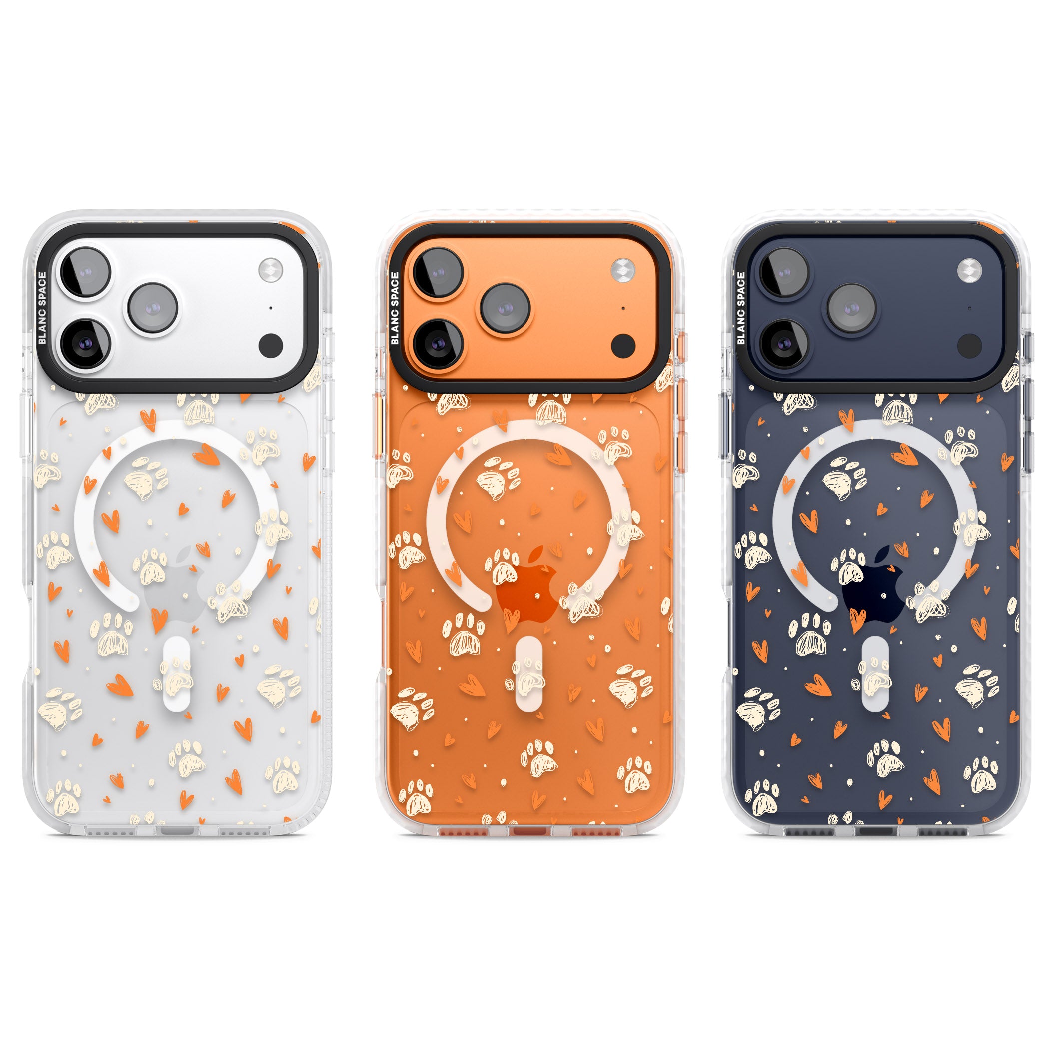 Paws And Hearts Pattern iPhone 17 Pro Impact Pro Clear Phone Case APT Impact Protection