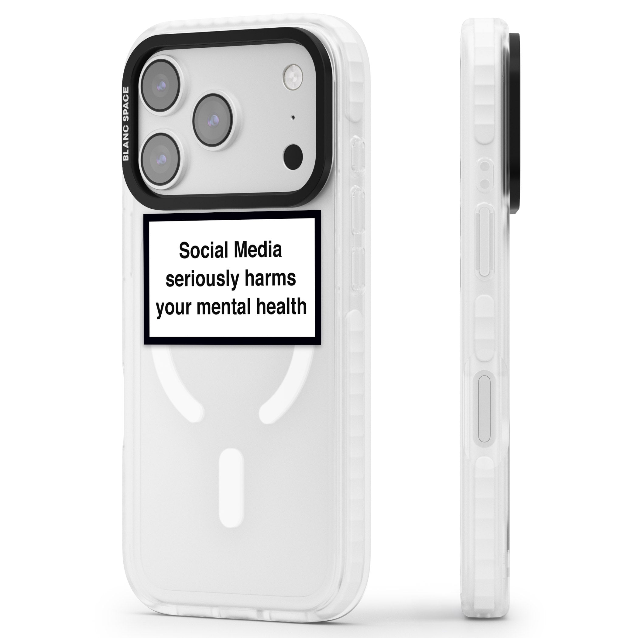 Social Media Quote iPhone 17 Pro Impact Pro Clear Phone Case Side Profile