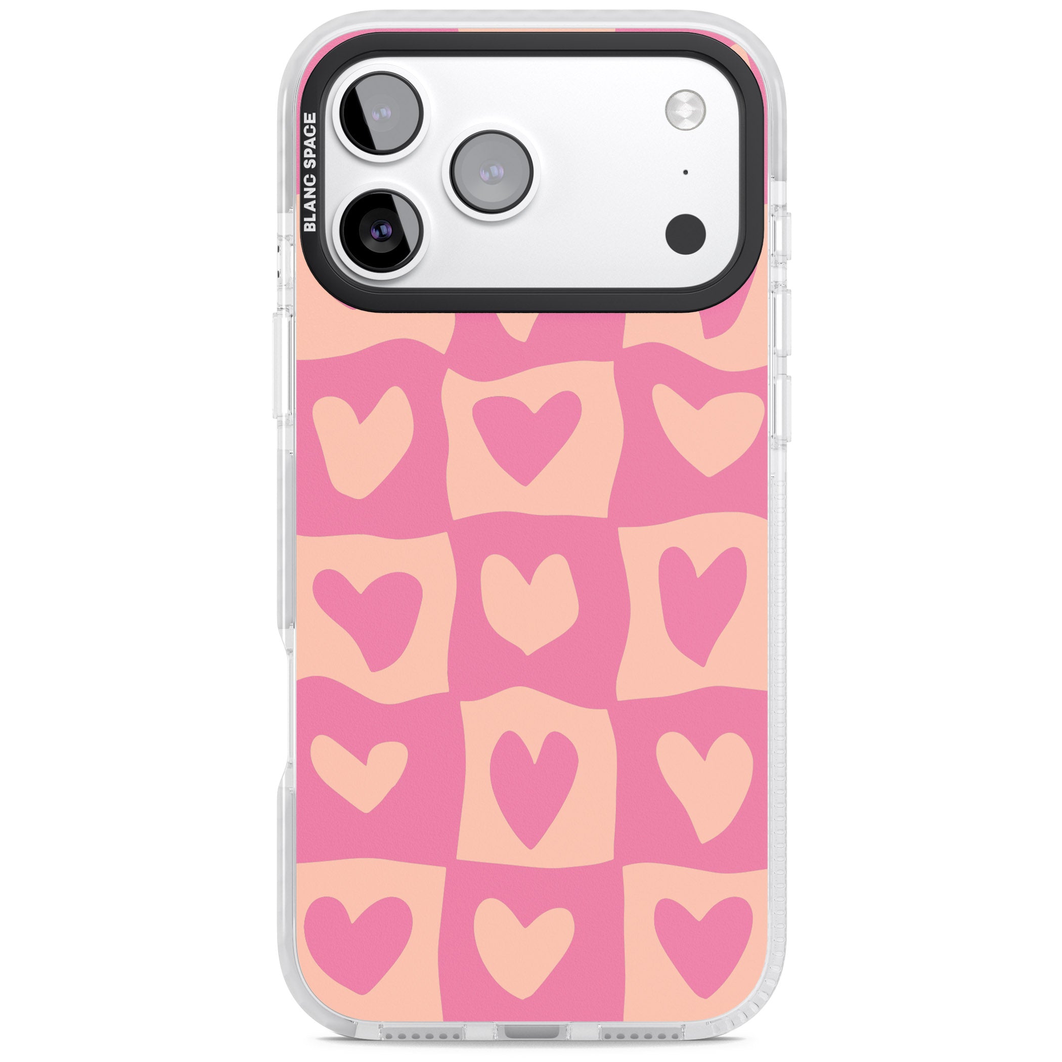 Pink Wavy Checked Hearts iPhone 17 Pro Impact Pro Clear Phone Case