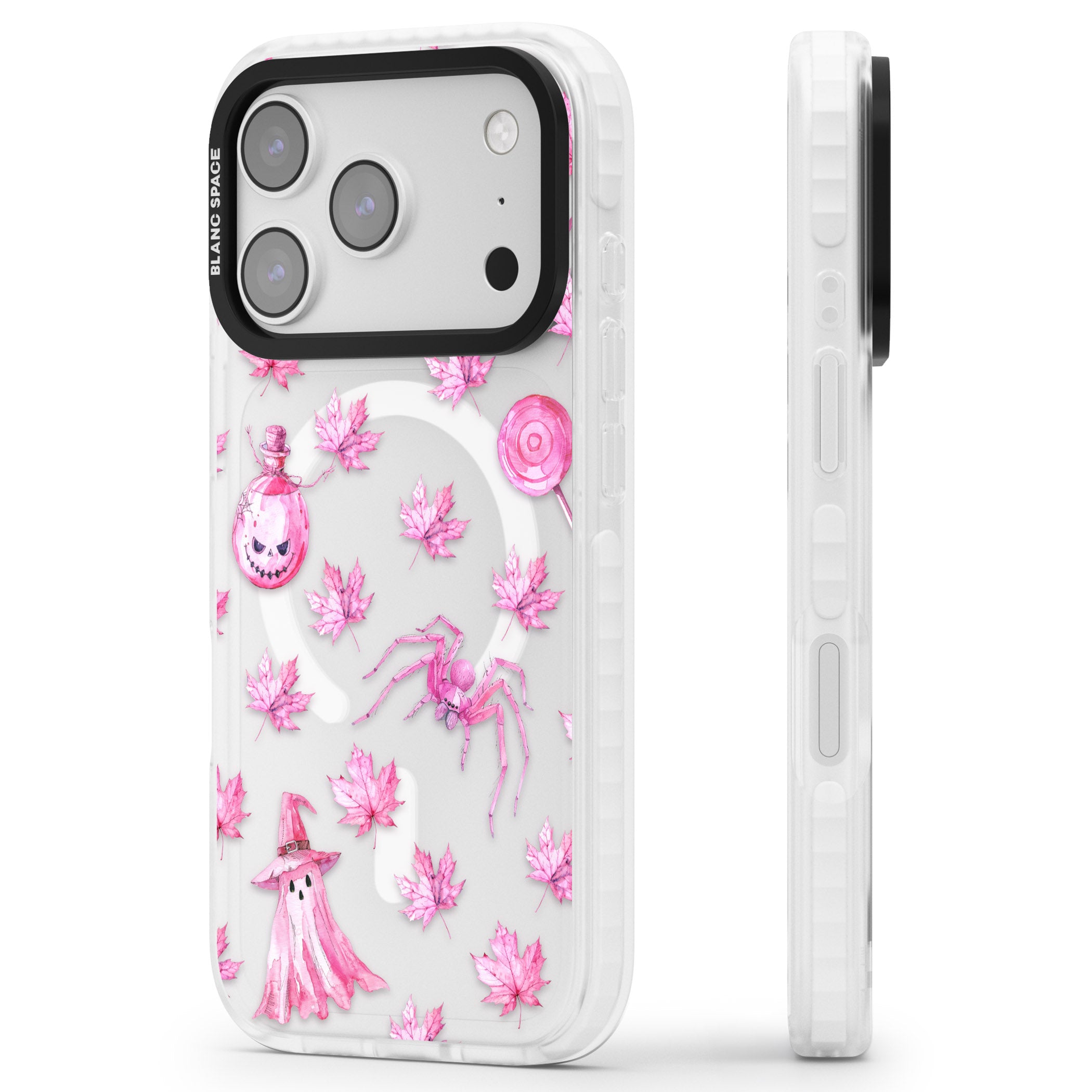 Pink Moon Maple iPhone 17 Pro Impact Pro Clear Phone Case Side Profile