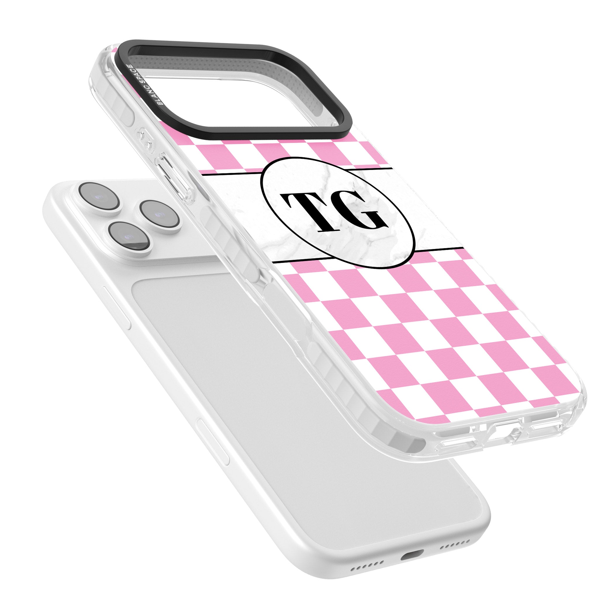 Personalised Monogrammed Pink Check iPhone 17 Pro Impact Pro Clear Phone Case Colours