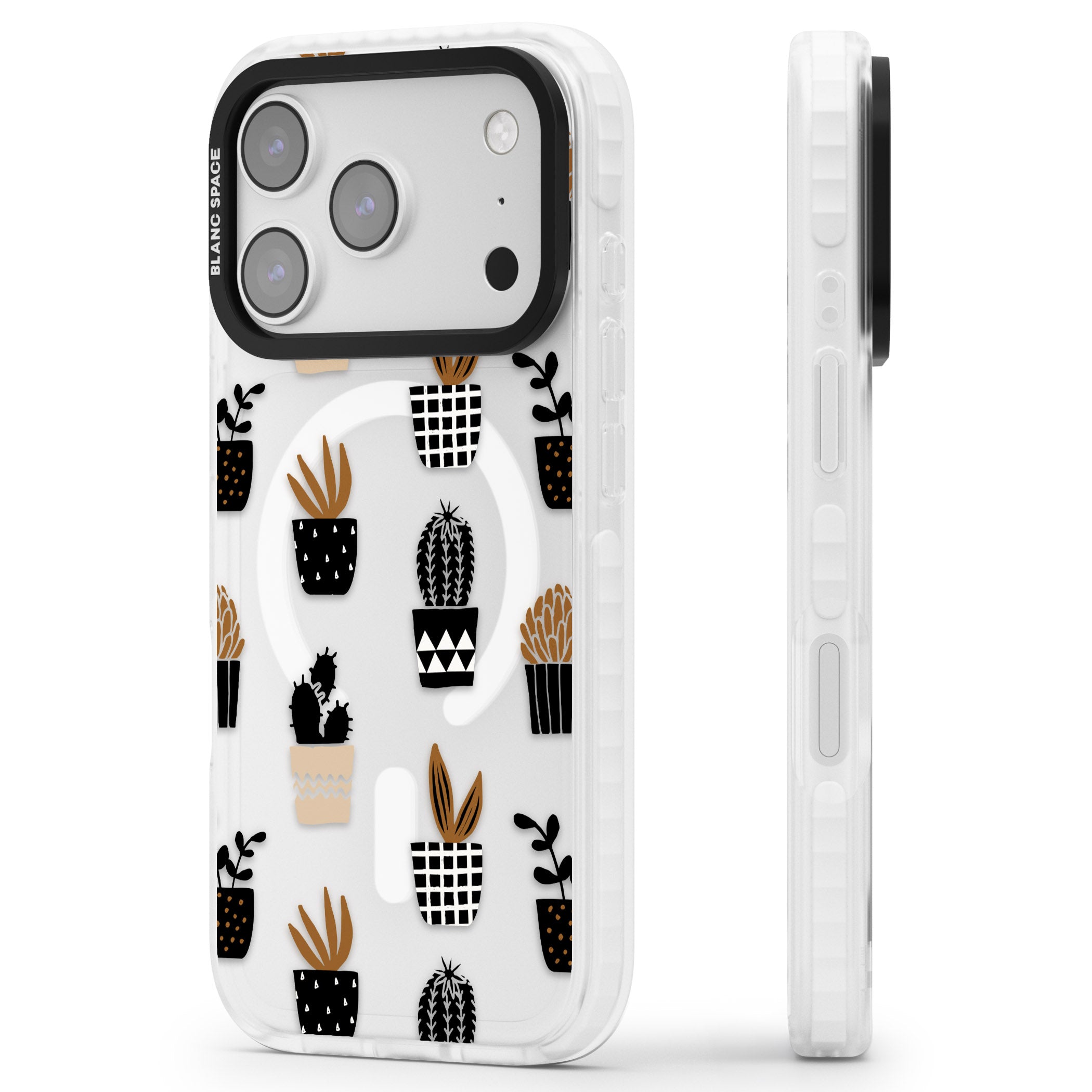 Large Mixed Plants Pattern Clear iPhone 17 Pro Impact Pro Clear Phone Case Side Profile