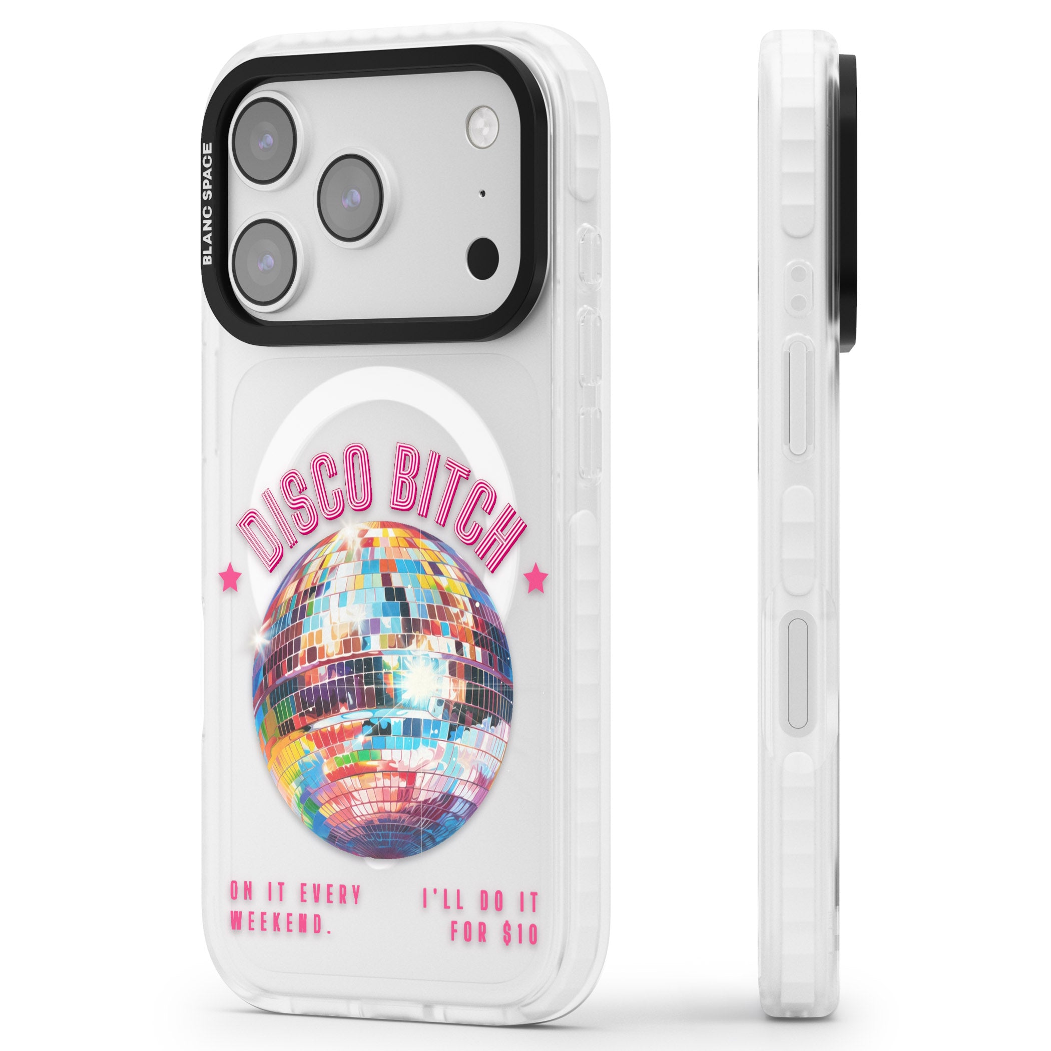 Disco B Tch iPhone 17 Pro Impact Pro Clear Phone Case Side Profile