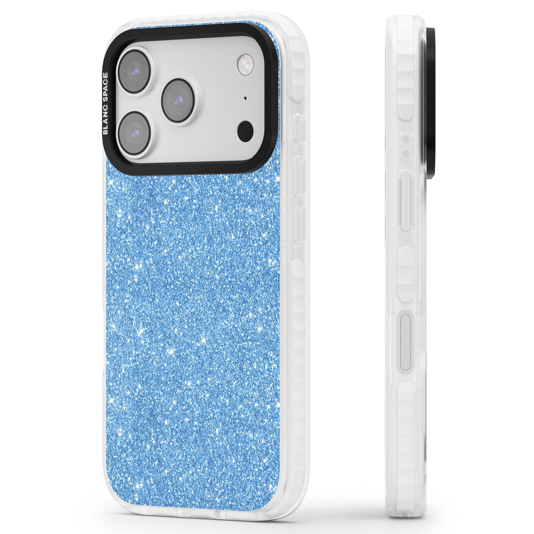 Blue Glitter blue glitter iPhone case featuring dense sparkling cerulean glitter with a glamorous shimmering finish | Impact Magsafe case for iPhone 17 Pro, iPhone 17 Pro Max