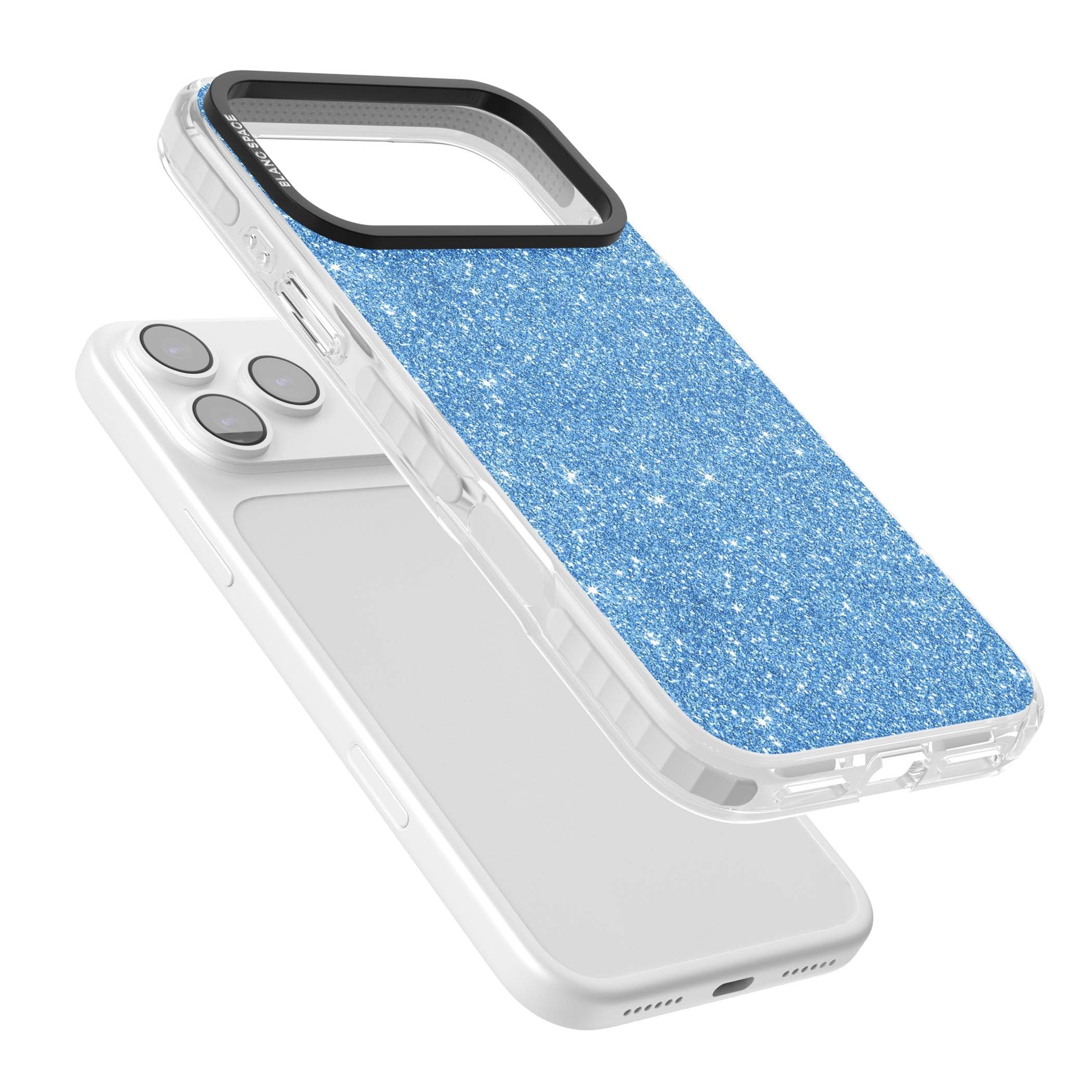 Blue Glitter blue glitter iPhone case featuring dense sparkling cerulean glitter with a glamorous shimmering finish | Impact Magsafe case for iPhone 17 Pro, iPhone 17 Pro Max