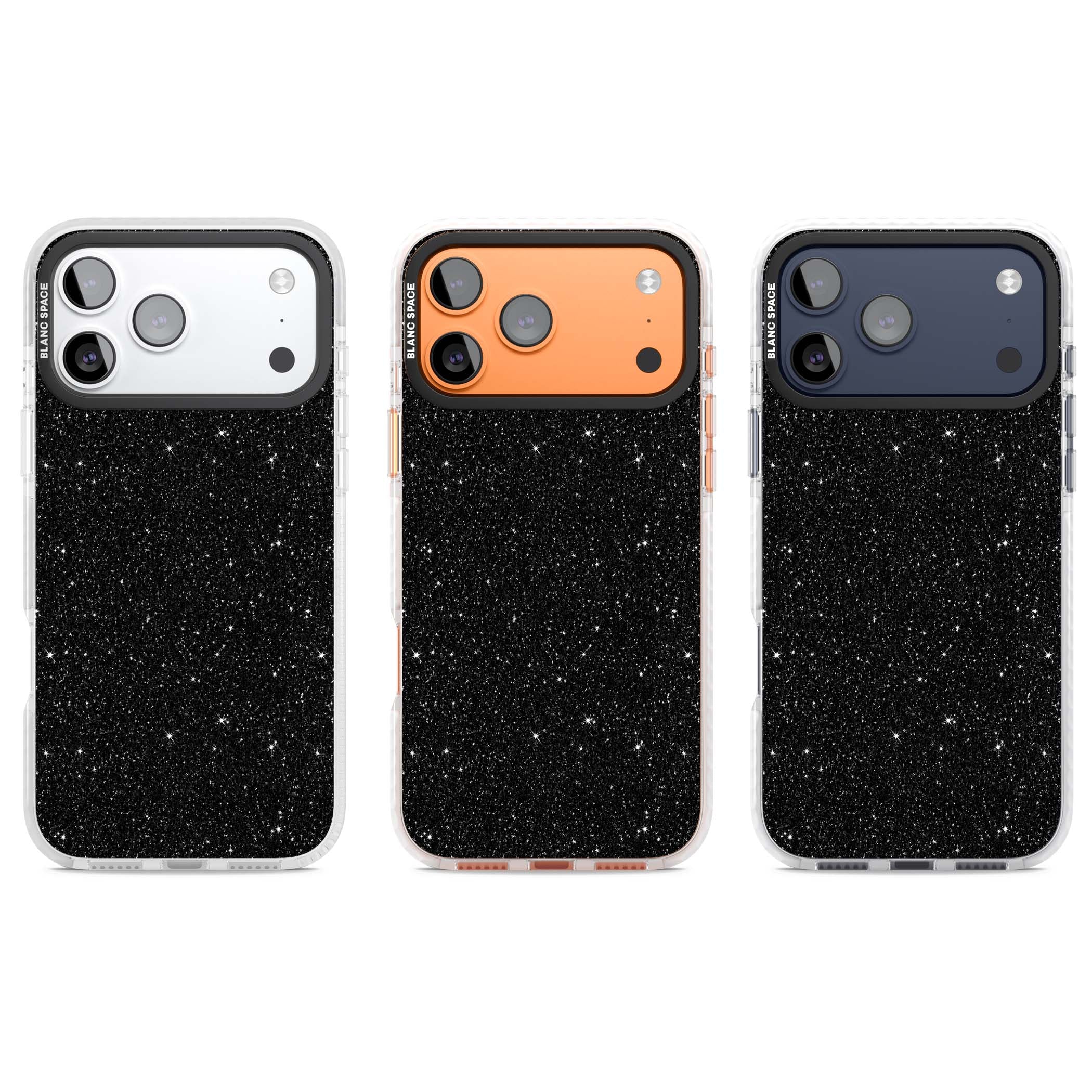 Black Glitter black glitter iPhone case featuring an all-over sparkly shimmer pattern on a jet black base | Impact Magsafe case for iPhone 17 Pro, iPhone 17 Pro Max