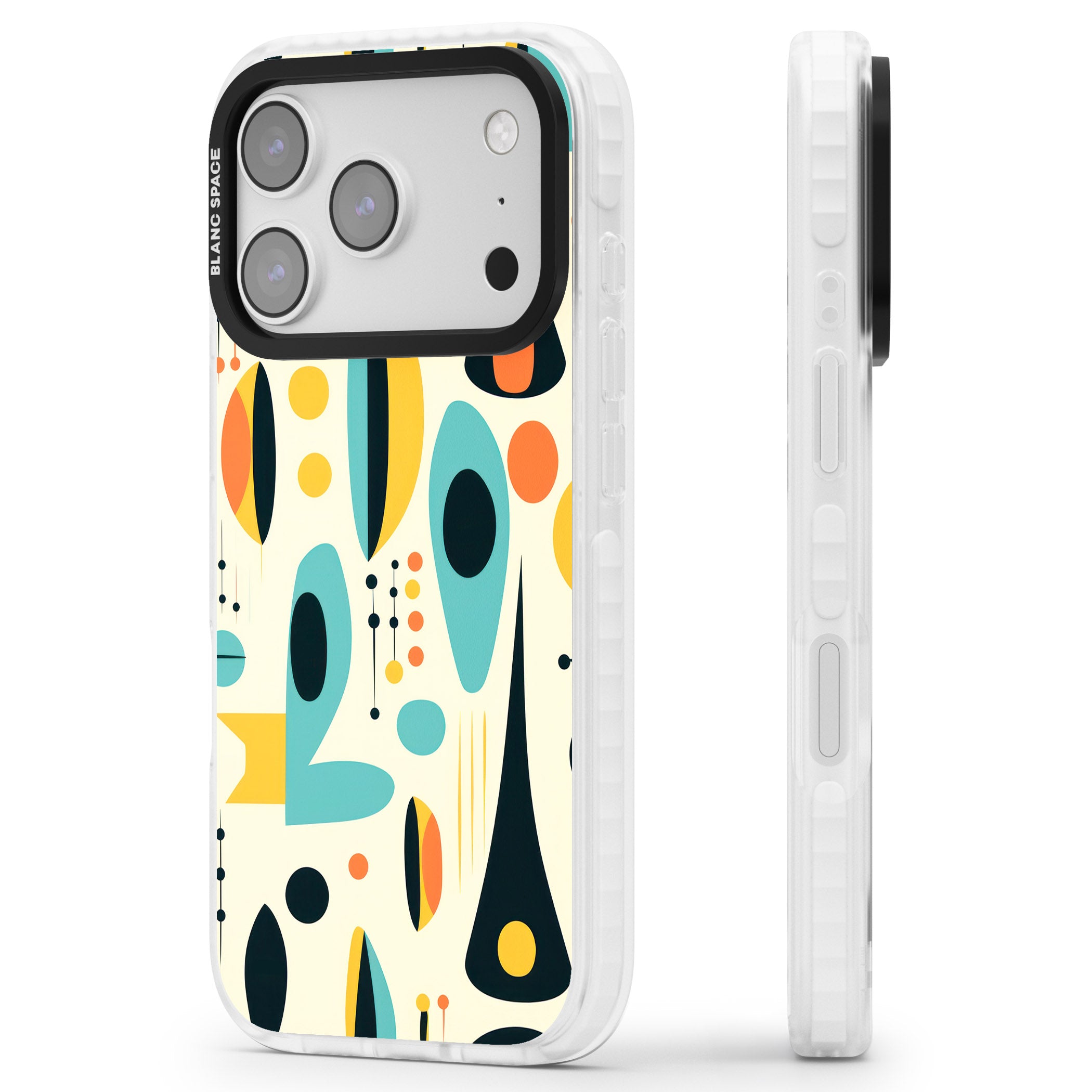 Mid Century Atomic Pattern iPhone 17 Pro Impact Pro Clear Phone Case Side Profile