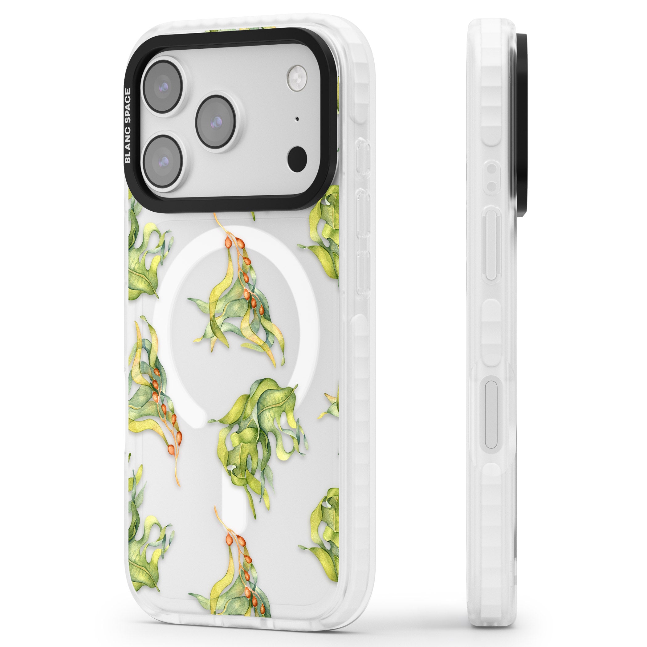 Flowing Seaweed Watercolor iPhone 17 Pro Impact Pro Clear Phone Case Side Profile