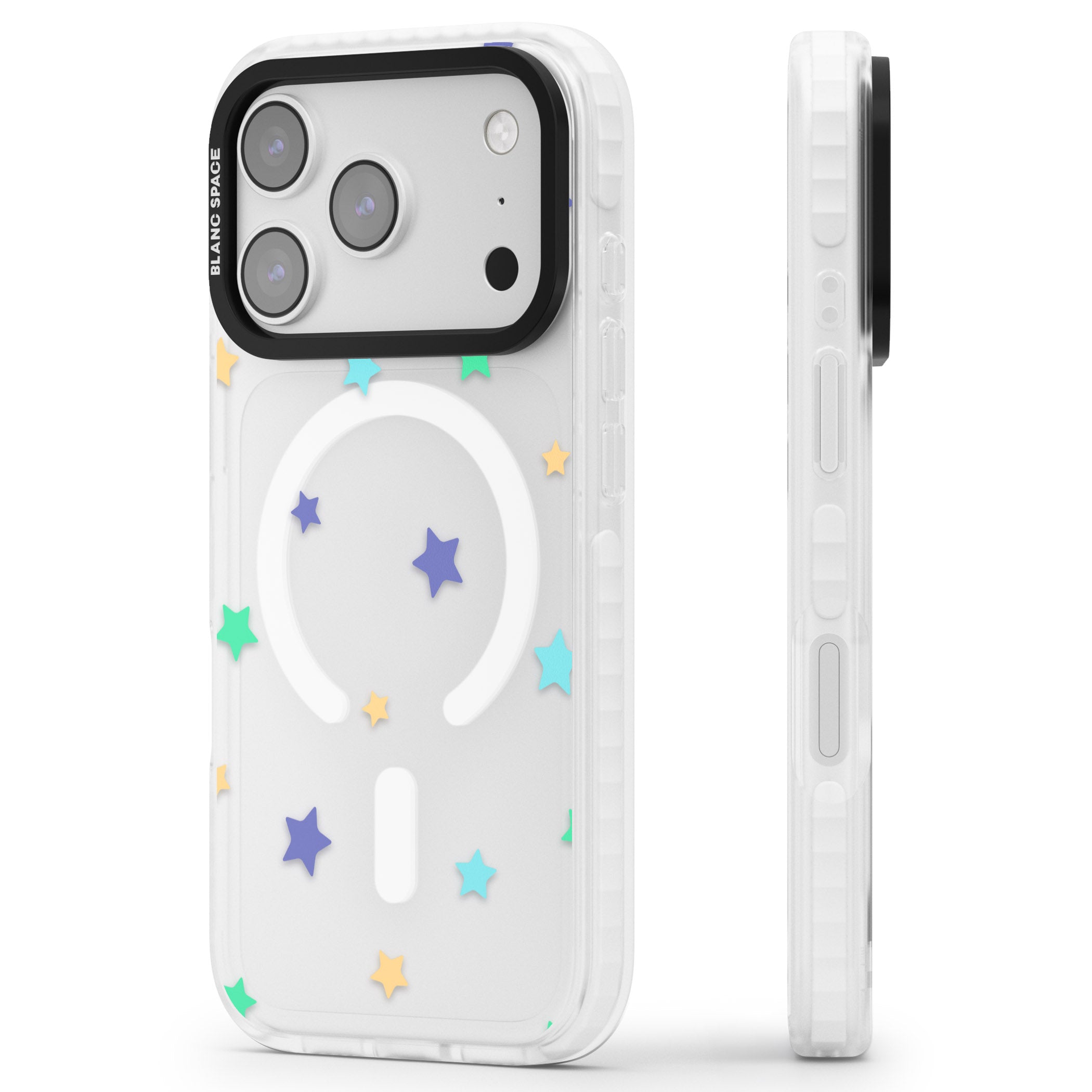 Pastel Star Pattern iPhone 17 Pro Impact Pro Clear Phone Case Side Profile