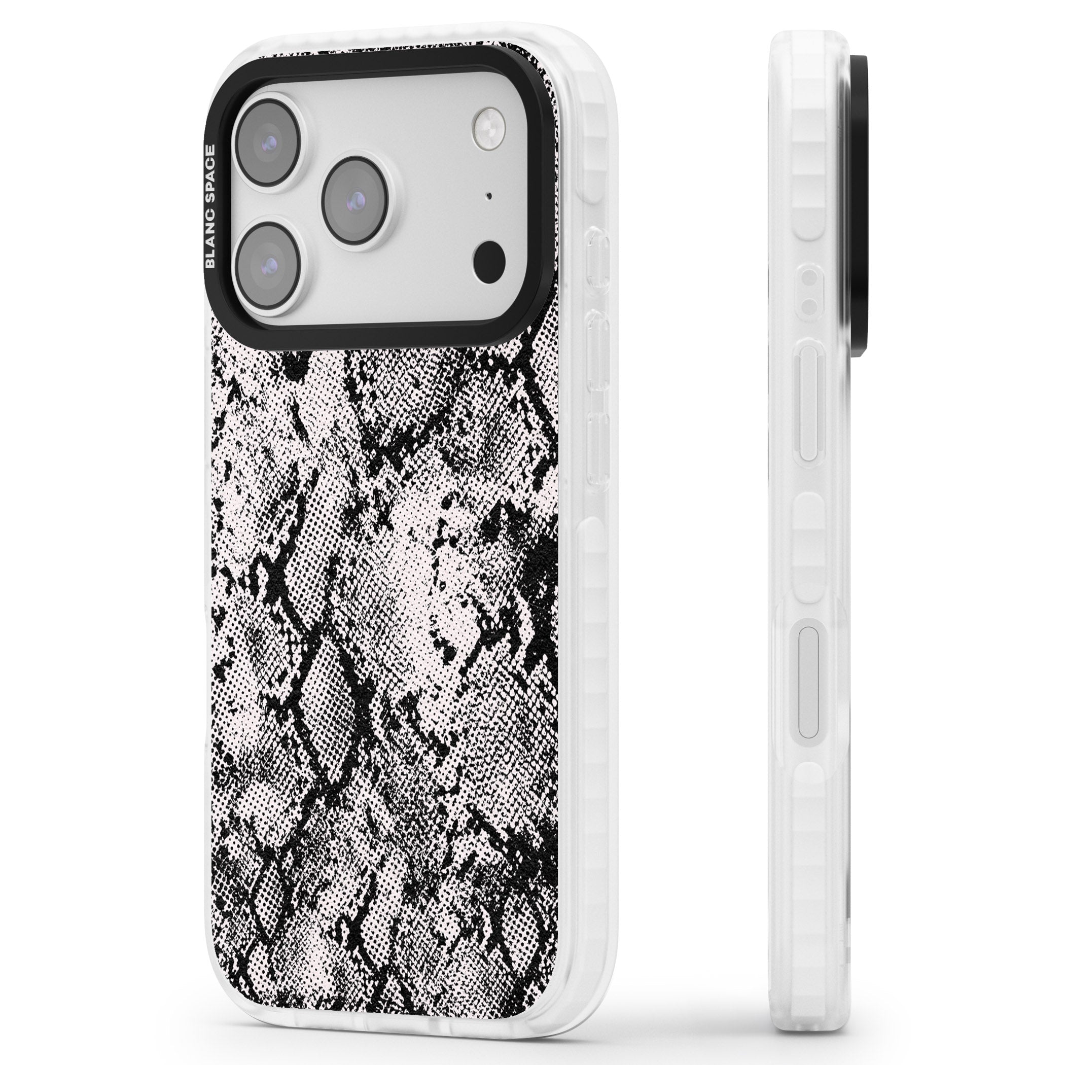 Pastel Snakeskin Grey iPhone 17 Pro Impact Pro Clear Phone Case Side Profile
