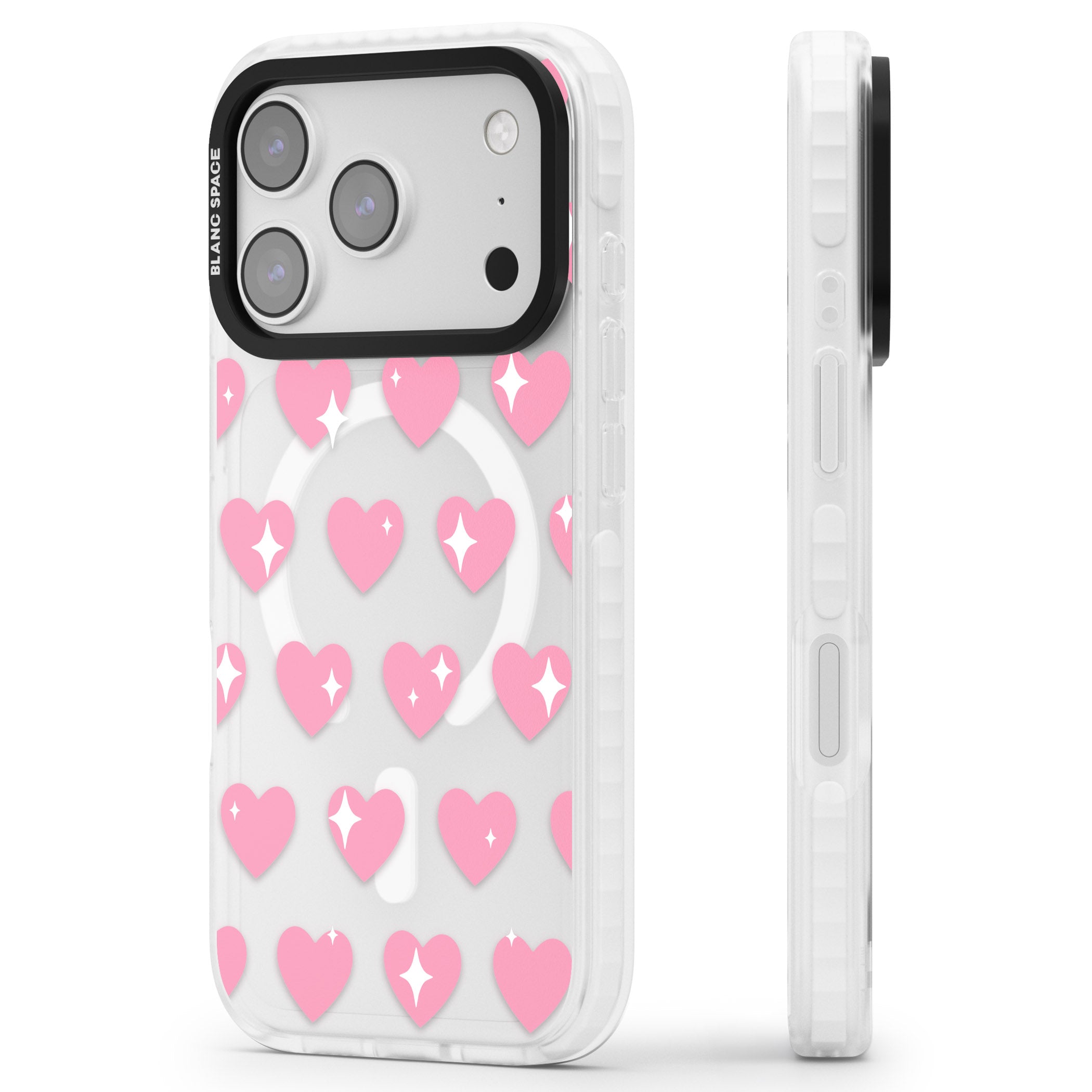 Sweet Hearts iPhone 17 Pro Impact Pro Clear Phone Case Side Profile