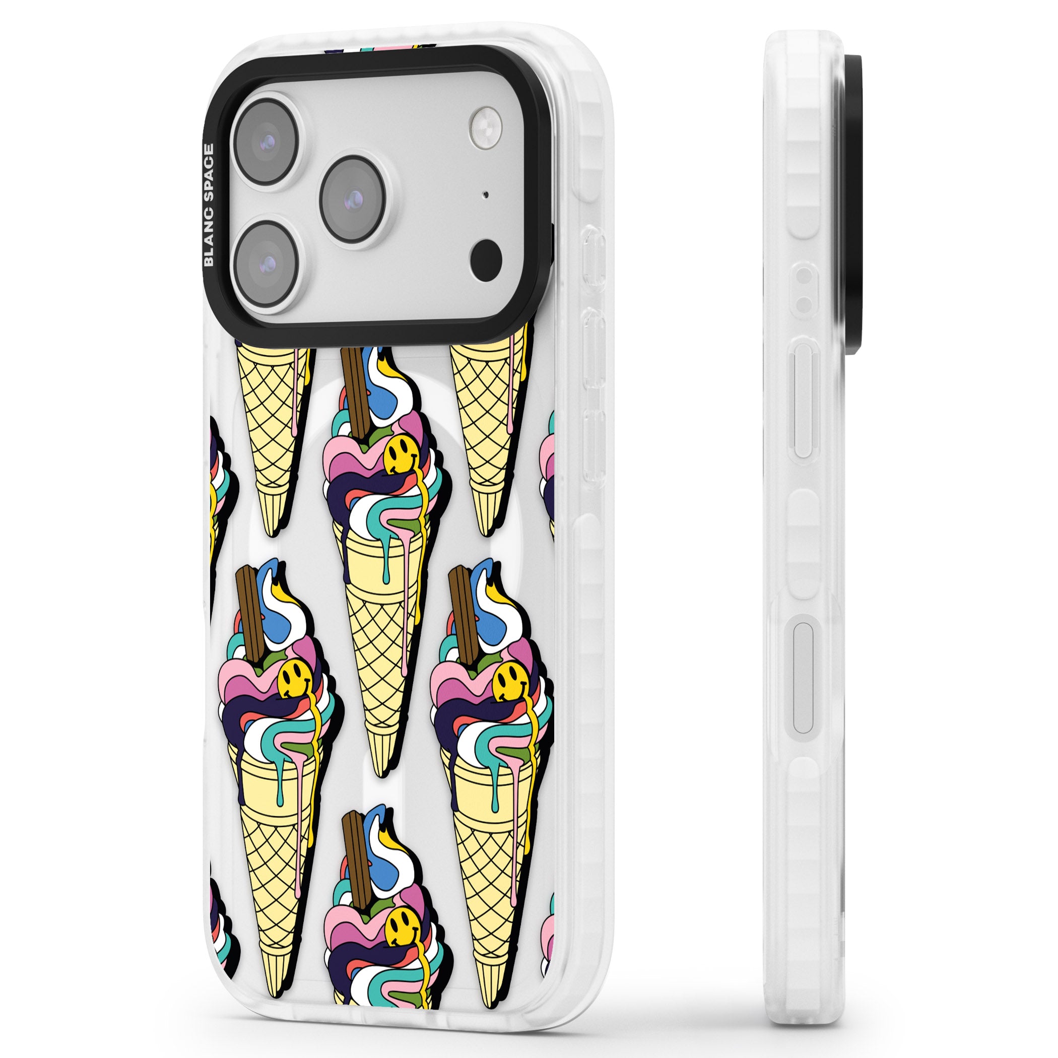 Trip & Drip Ice Cream iPhone 17 Pro Impact Pro Clear Phone Case Side Profile