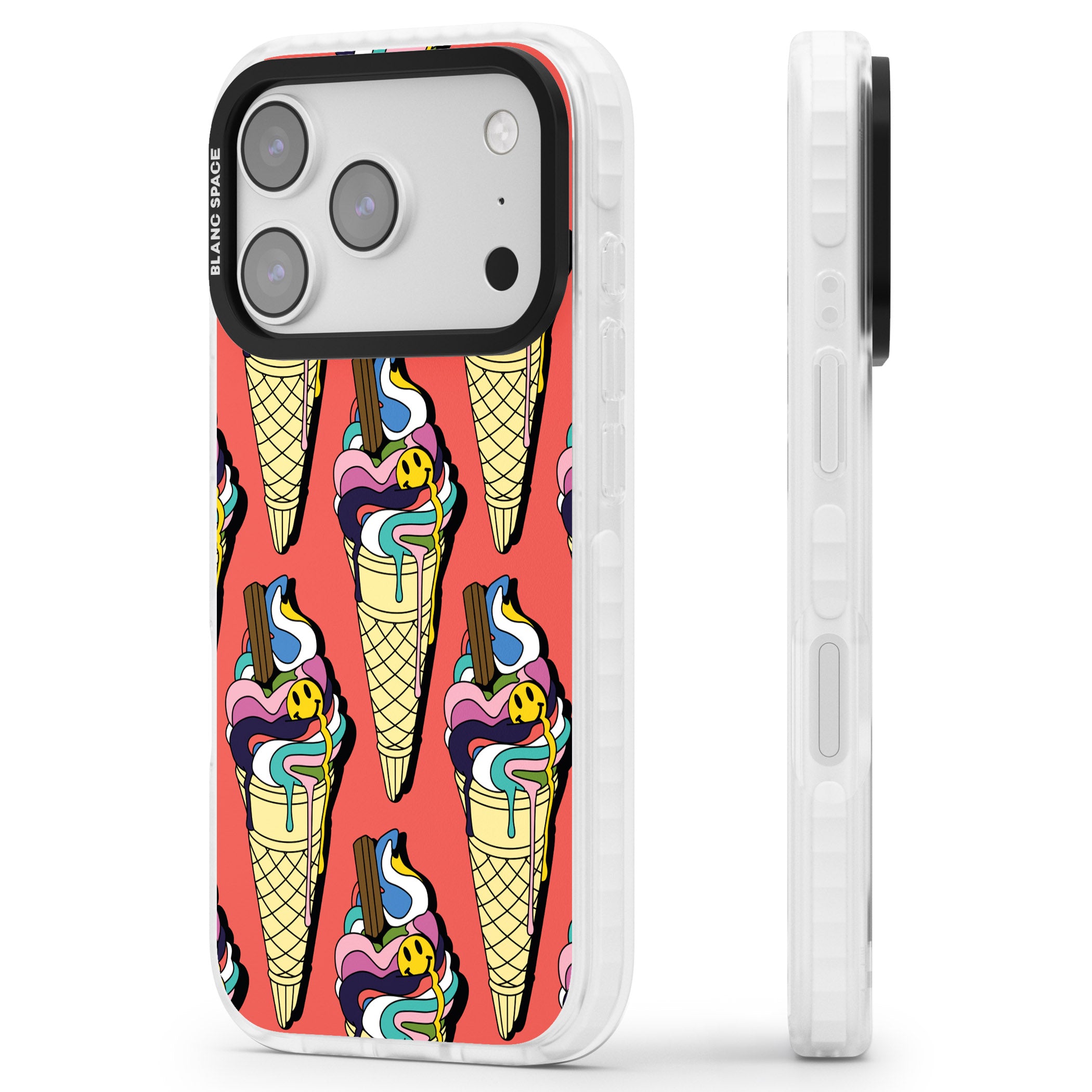 Trip & Drip Ice Cream (Red) iPhone 17 Pro Impact Pro Clear Phone Case Side Profile