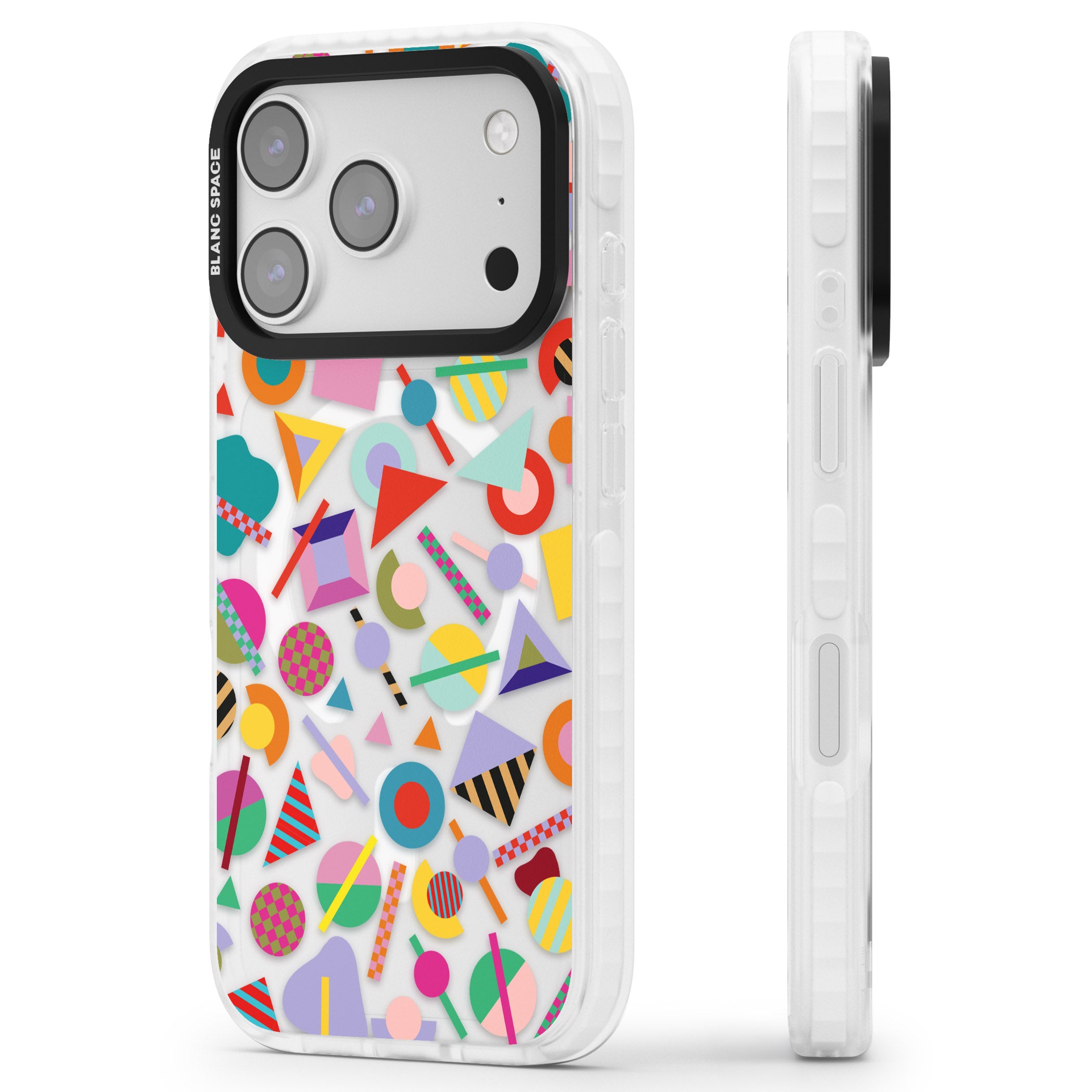 Retro Carnival Shapes iPhone 17 Pro Impact Pro Clear Phone Case Side Profile