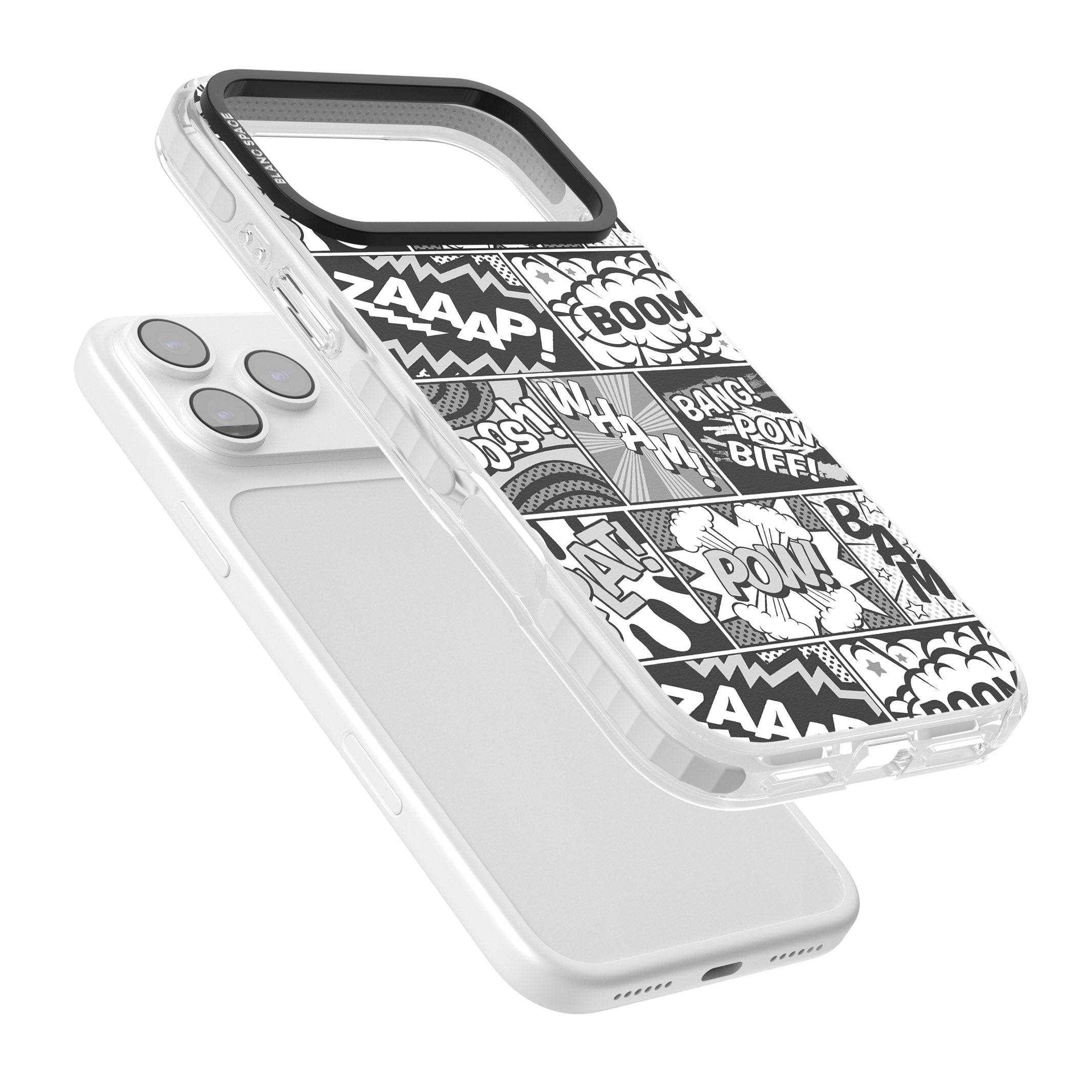Onomatopoeia (Black & White) iPhone 17 Pro Impact Pro Clear Phone Case Colours