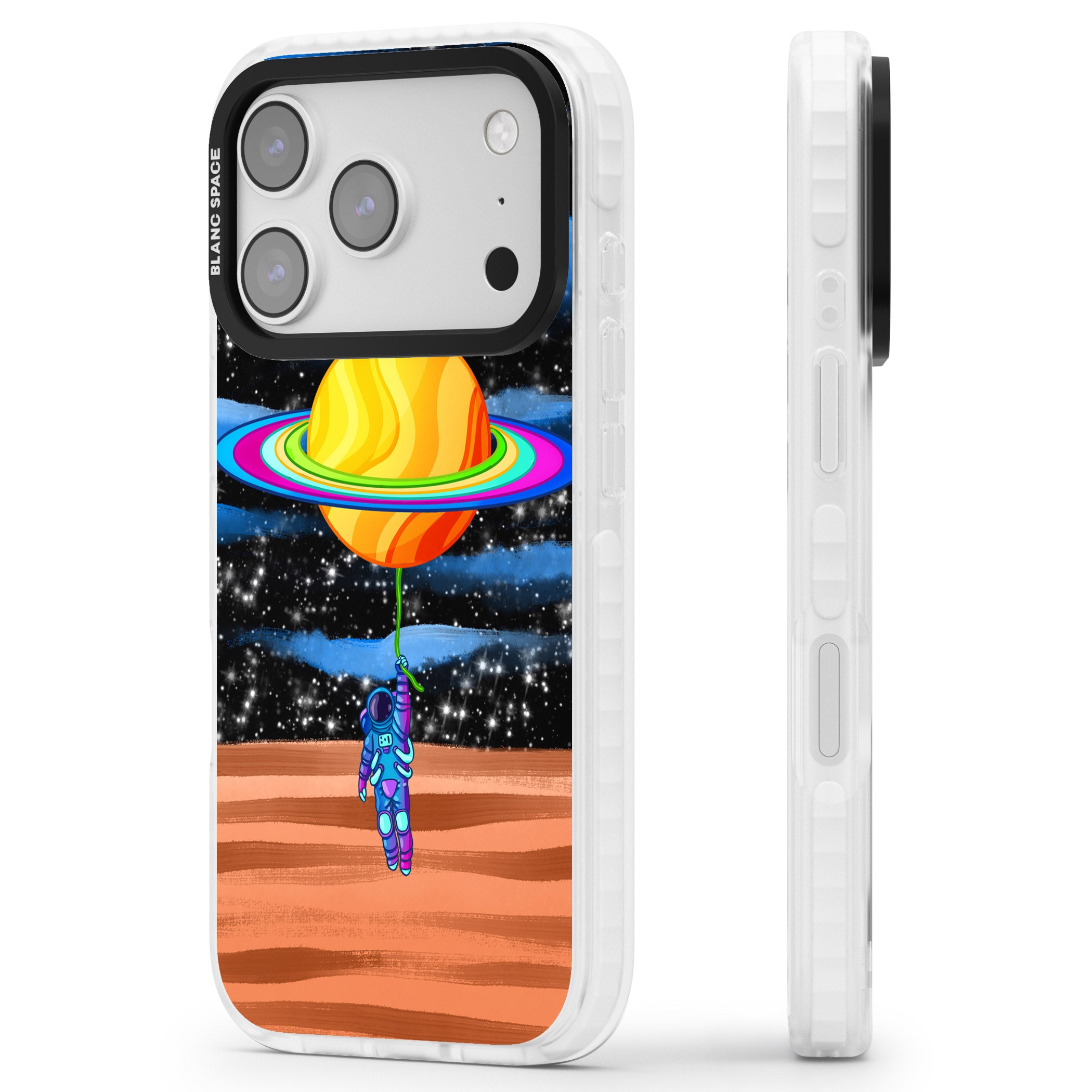 World On Helium iPhone 17 Pro Impact Pro Clear Phone Case Side Profile