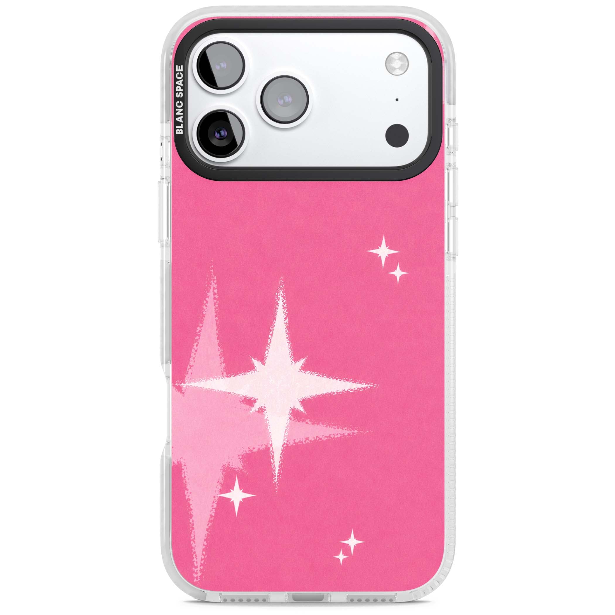 Pink Sparkle Y2K iPhone case featuring hot pink background with shimmering white starburst pattern | Impact Magsafe case for iPhone 17 Pro, iPhone 17 Pro Max