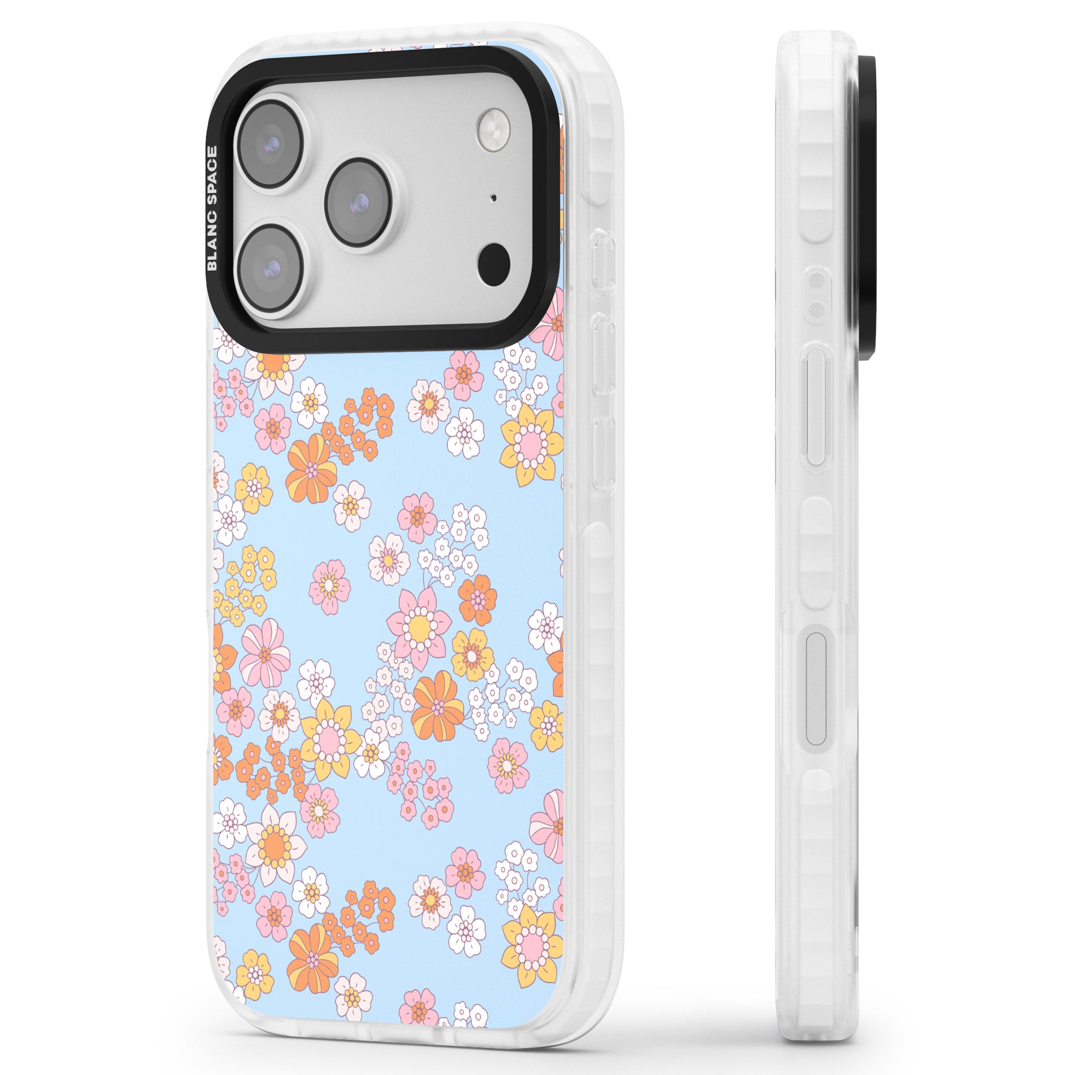 Lake Blue Flower Mix iPhone 17 Pro Impact Pro Clear Phone Case Side Profile