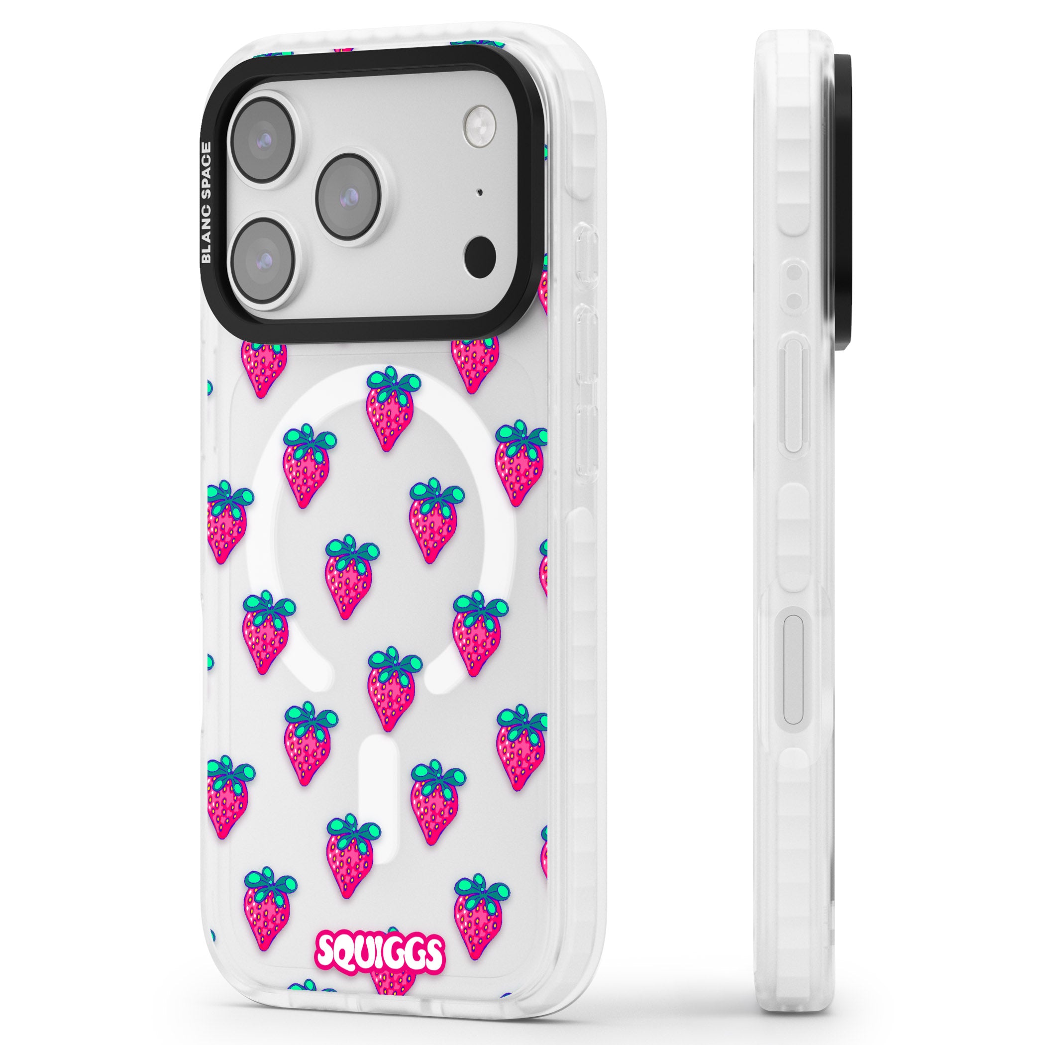 Strawberry Patch iPhone 17 Pro Impact Pro Clear Phone Case Side Profile