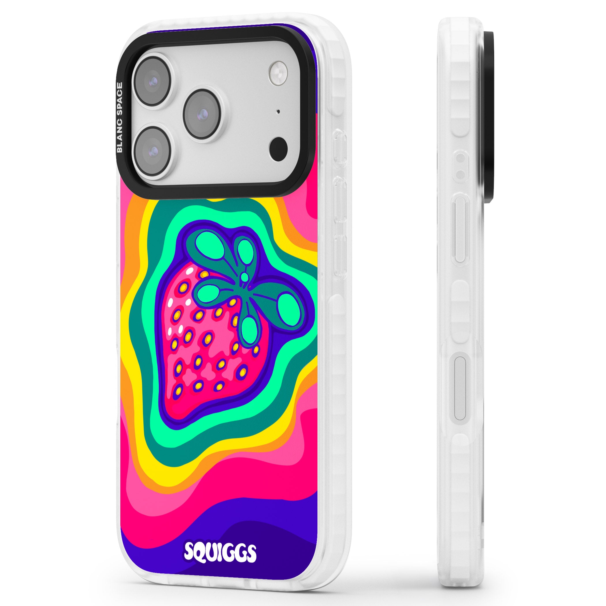 Strawberry Rainbow iPhone 17 Pro Impact Pro Clear Phone Case Side Profile