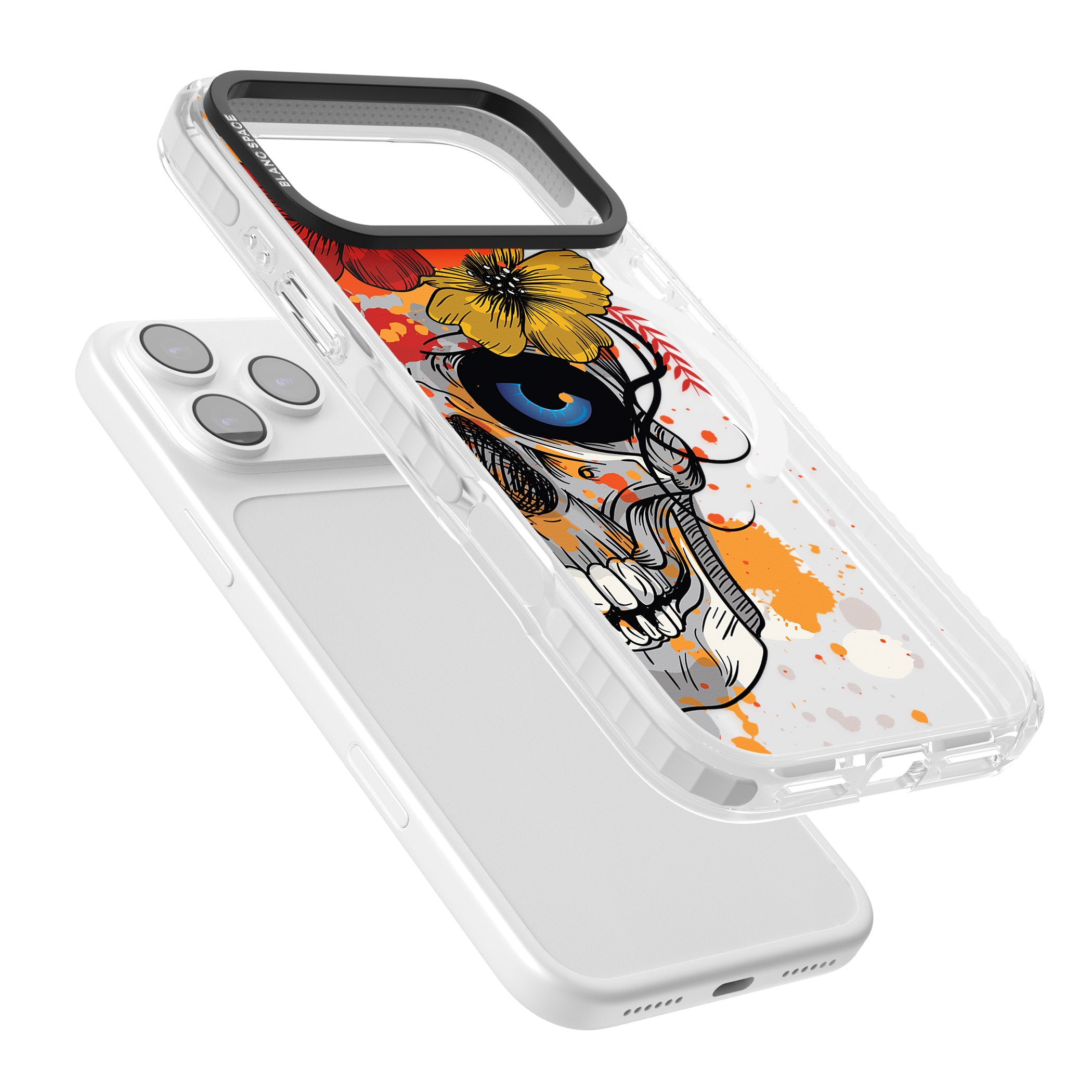 Sugar Skull Flowers iPhone 17 Pro Impact Pro Clear Phone Case Colours