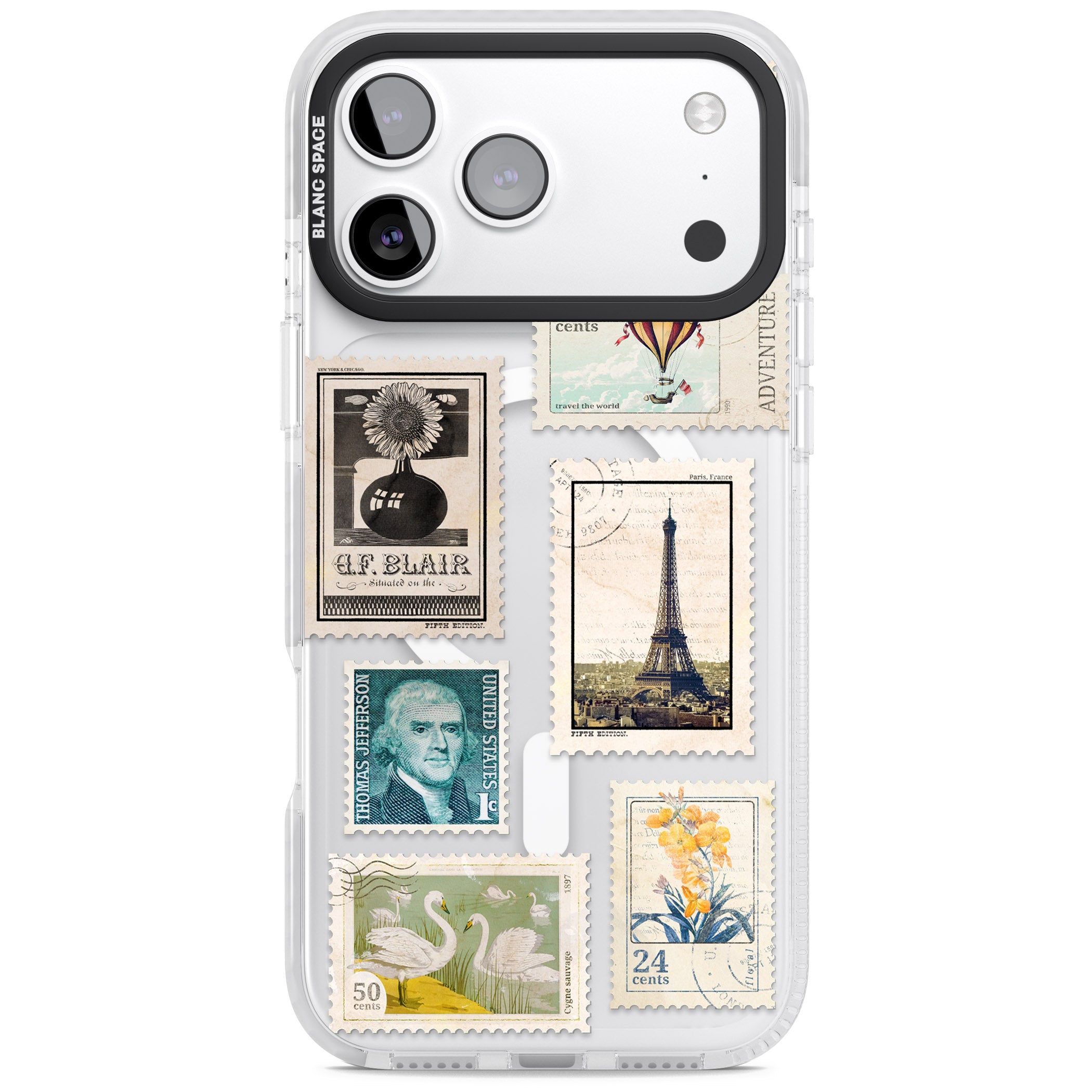 Vintage Stamps iPhone 17 Pro Impact Pro Clear Phone Case