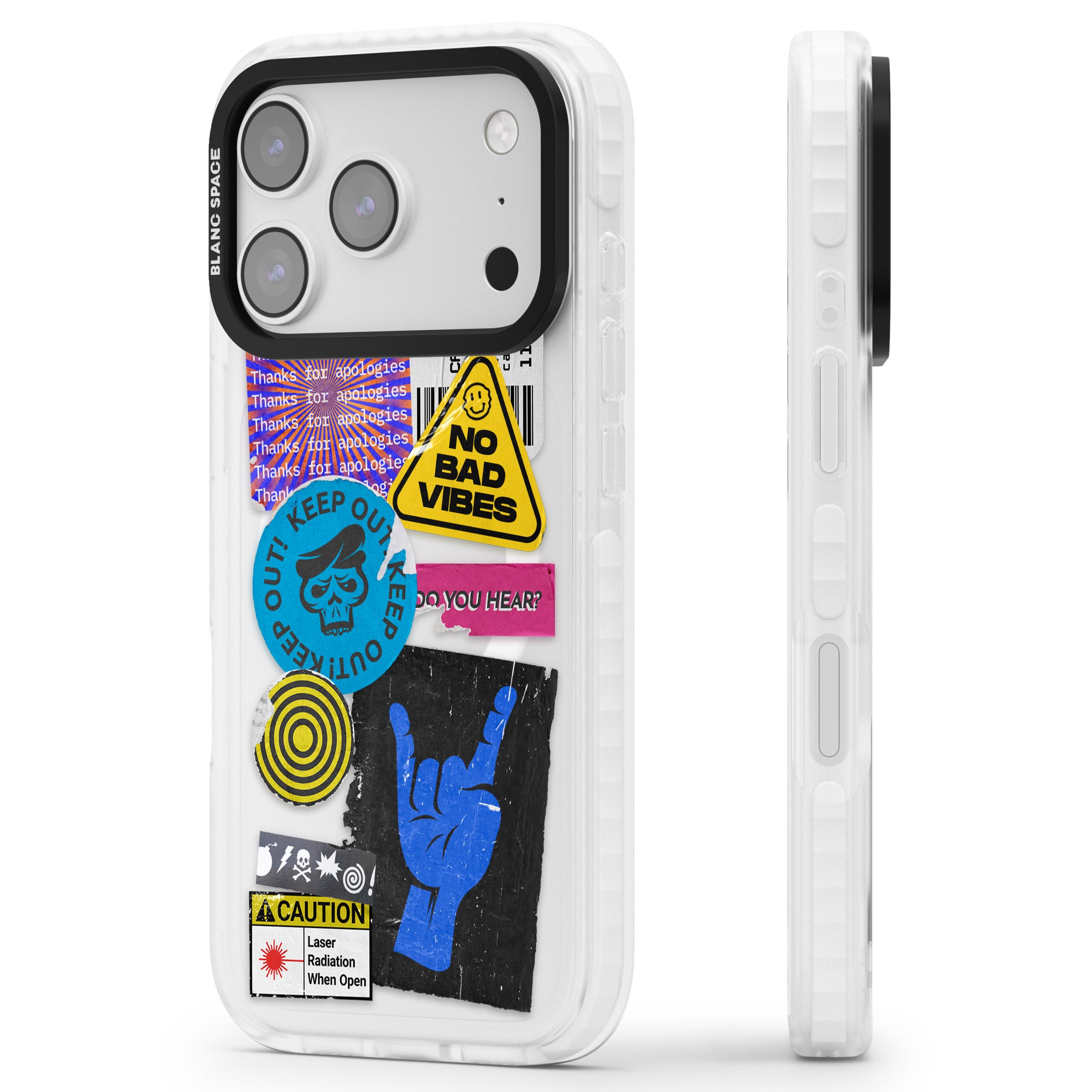 No Bad Vibes Sticker Mix iPhone 17 Pro Impact Pro Clear Phone Case Side Profile