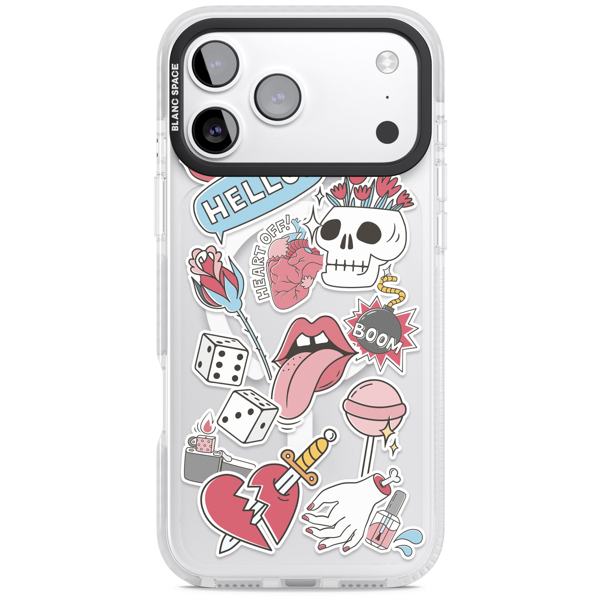Skull & Flowers Stickers iPhone 17 Pro Impact Pro Clear Phone Case