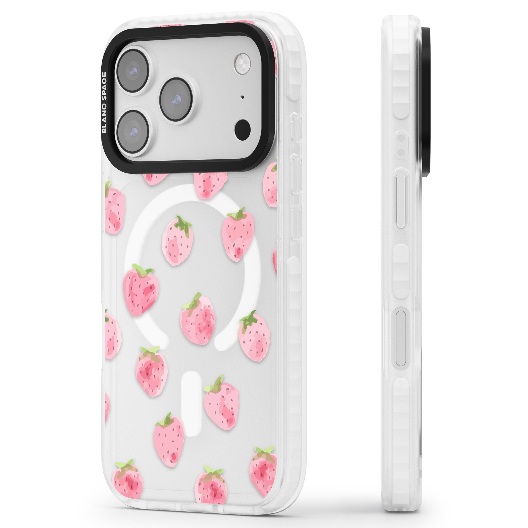 Classic Strawberry iPhone 17 Pro Impact Pro Clear Phone Case Side Profile