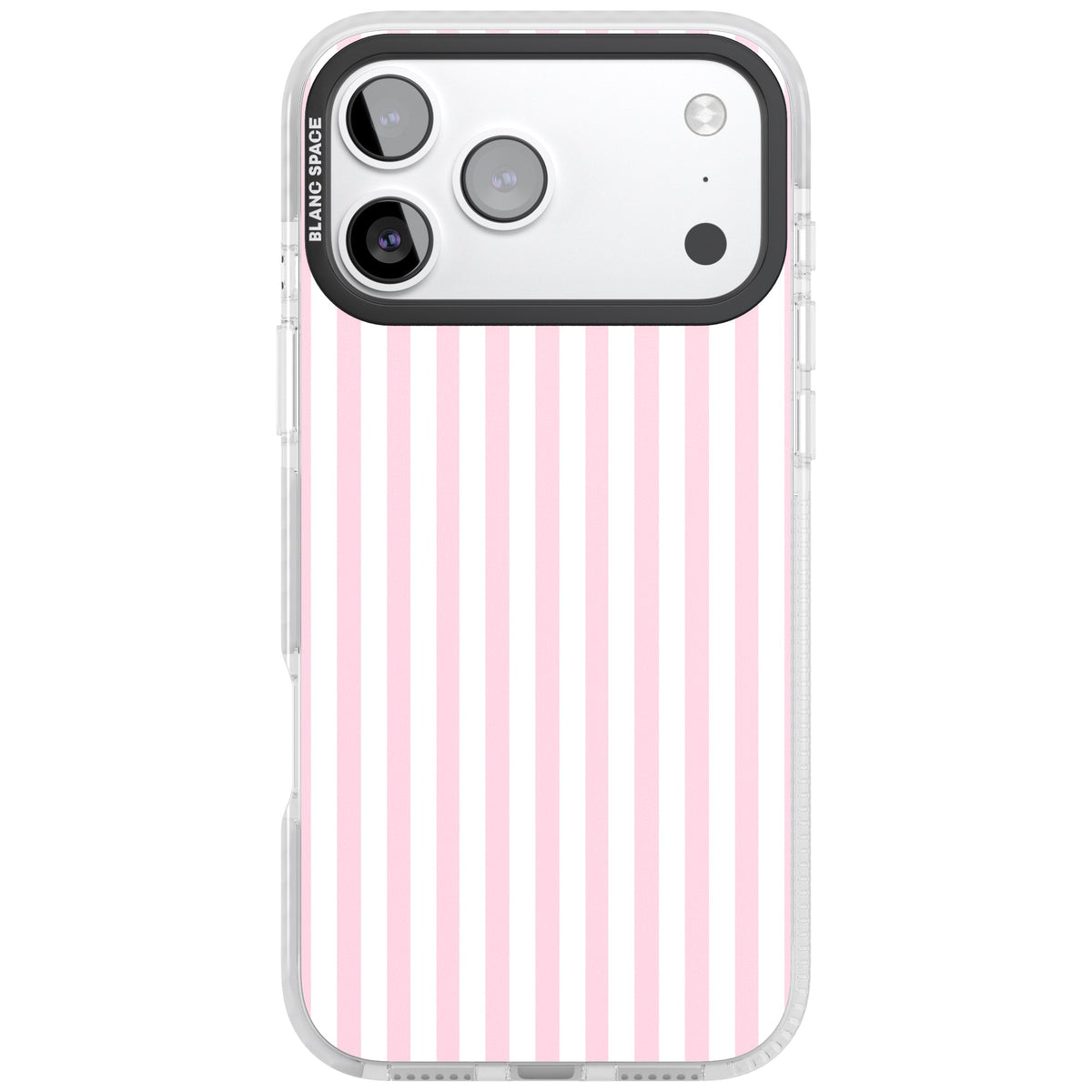 Pink Stripe preppy iPhone case featuring soft pastel pink and white vertical candy stripes iPhone 17 Pro Max Impact Pro Clear Phone Case front