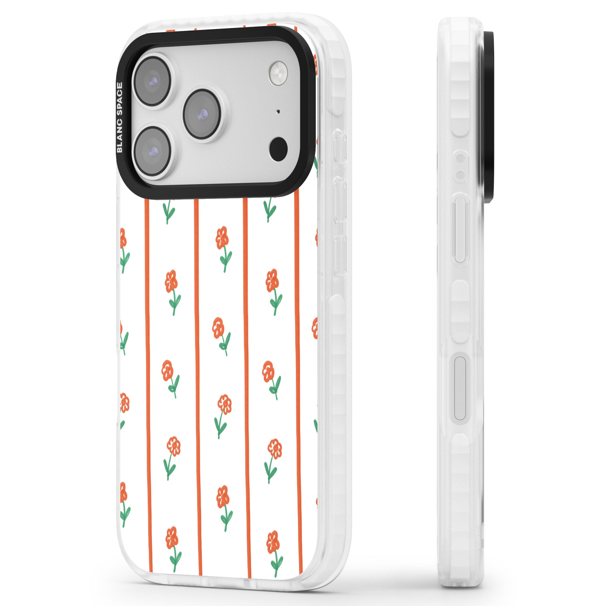 Minimal Floral Stripe iPhone 17 Pro Impact Pro Clear Phone Case Side Profile