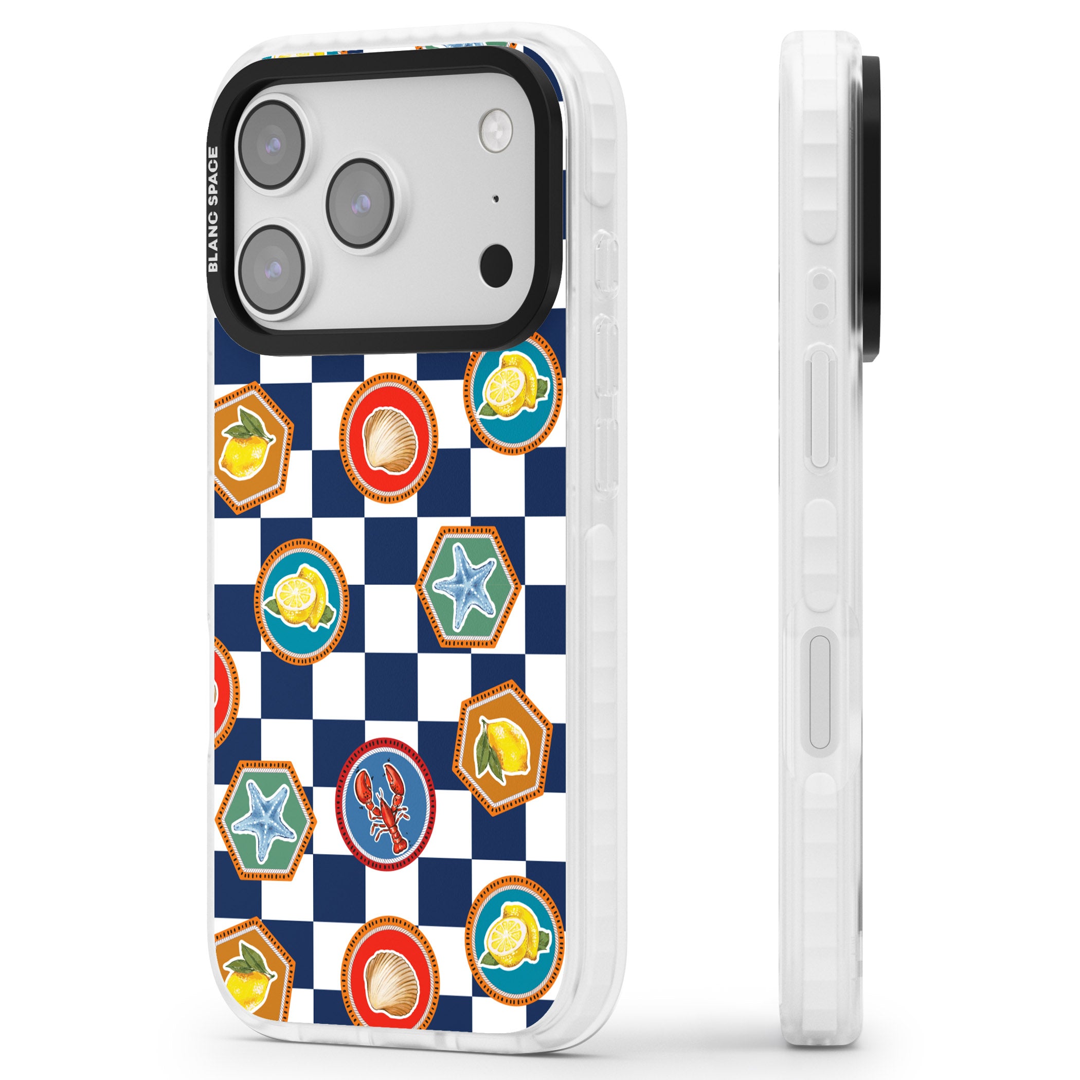Coastal Check Pattern iPhone 17 Pro Impact Pro Clear Phone Case Side Profile