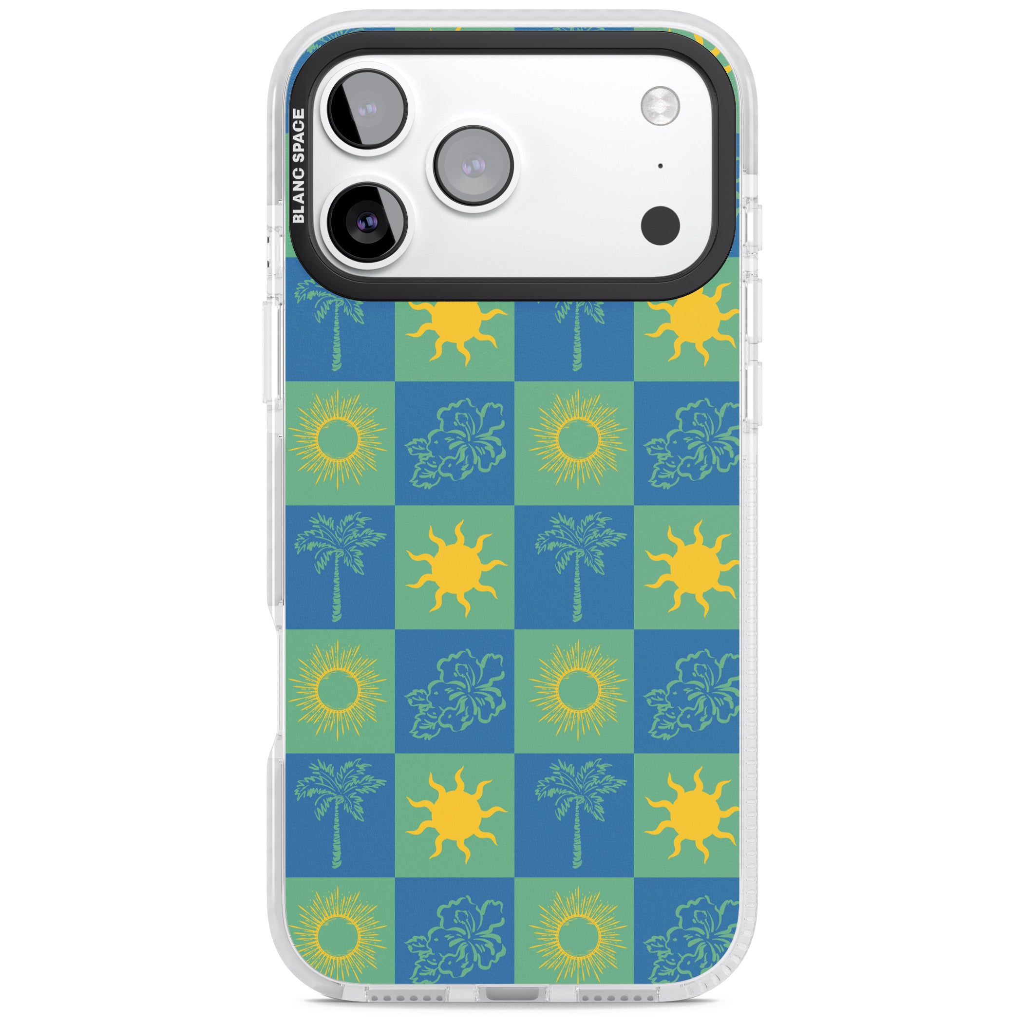 Green & Blue Tropical Checked iPhone 17 Pro Impact Pro Clear Phone Case