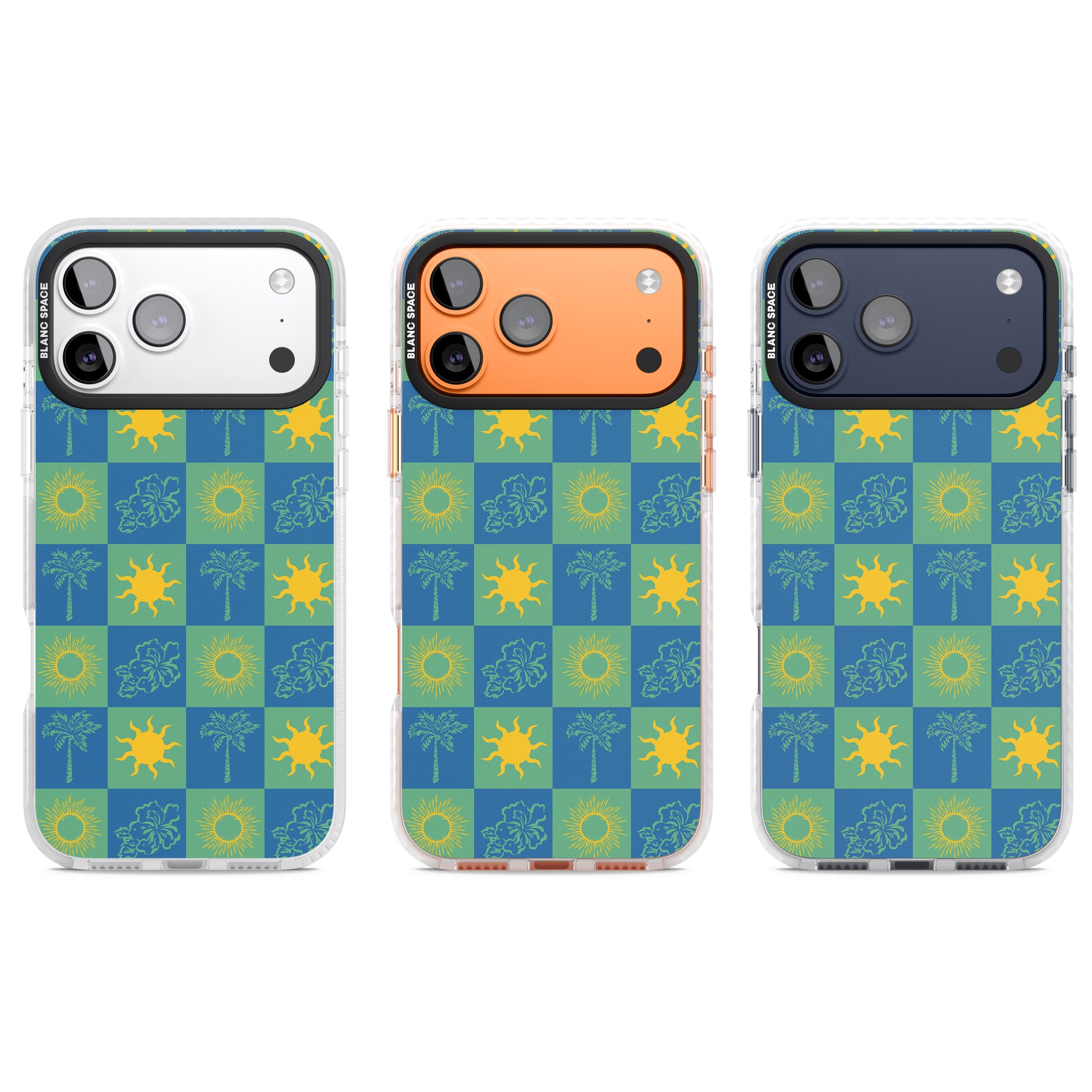 Green & Blue Tropical Checked iPhone 17 Pro Impact Pro Clear Phone Case APT Impact Protection
