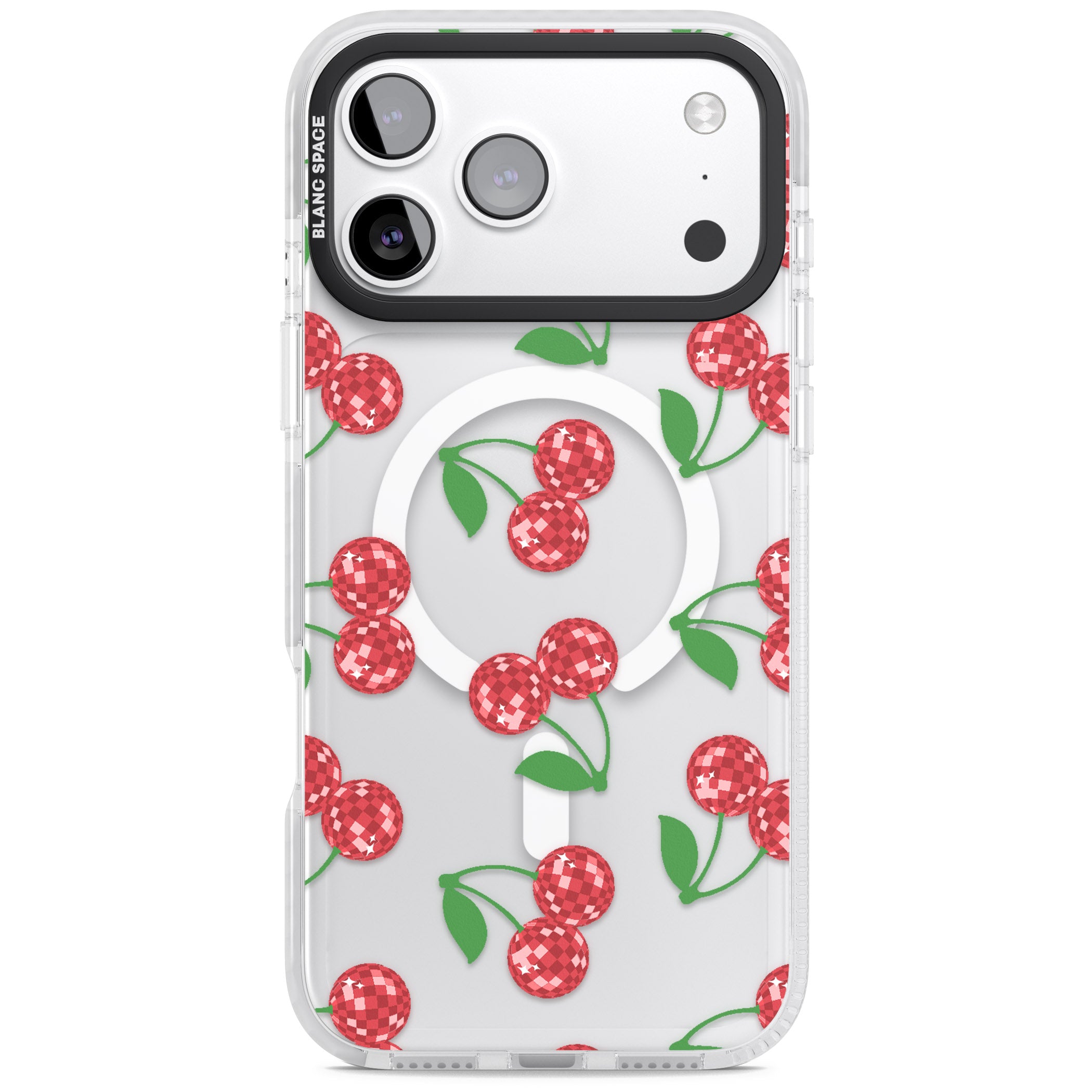 Disco Cherry Pattern iPhone 17 Pro Impact Pro Clear Phone Case