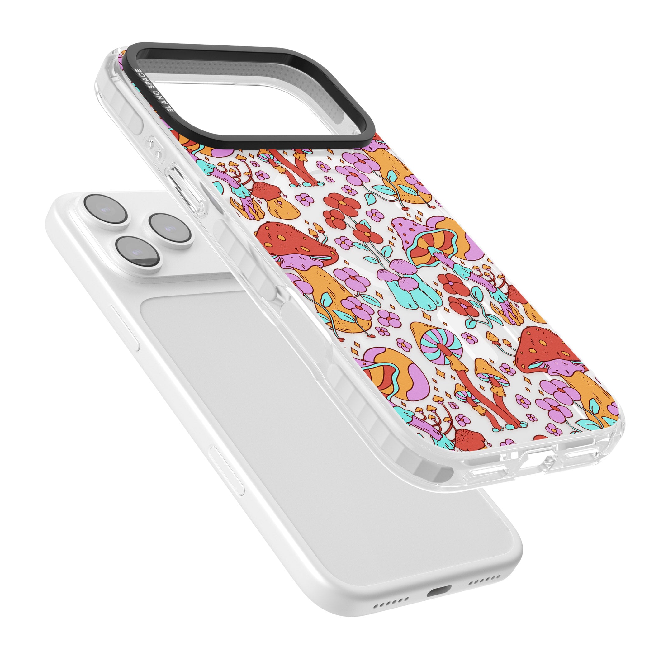 Psychedelic Flowers & Mushrooms iPhone 17 Pro Impact Pro Clear Phone Case Colours