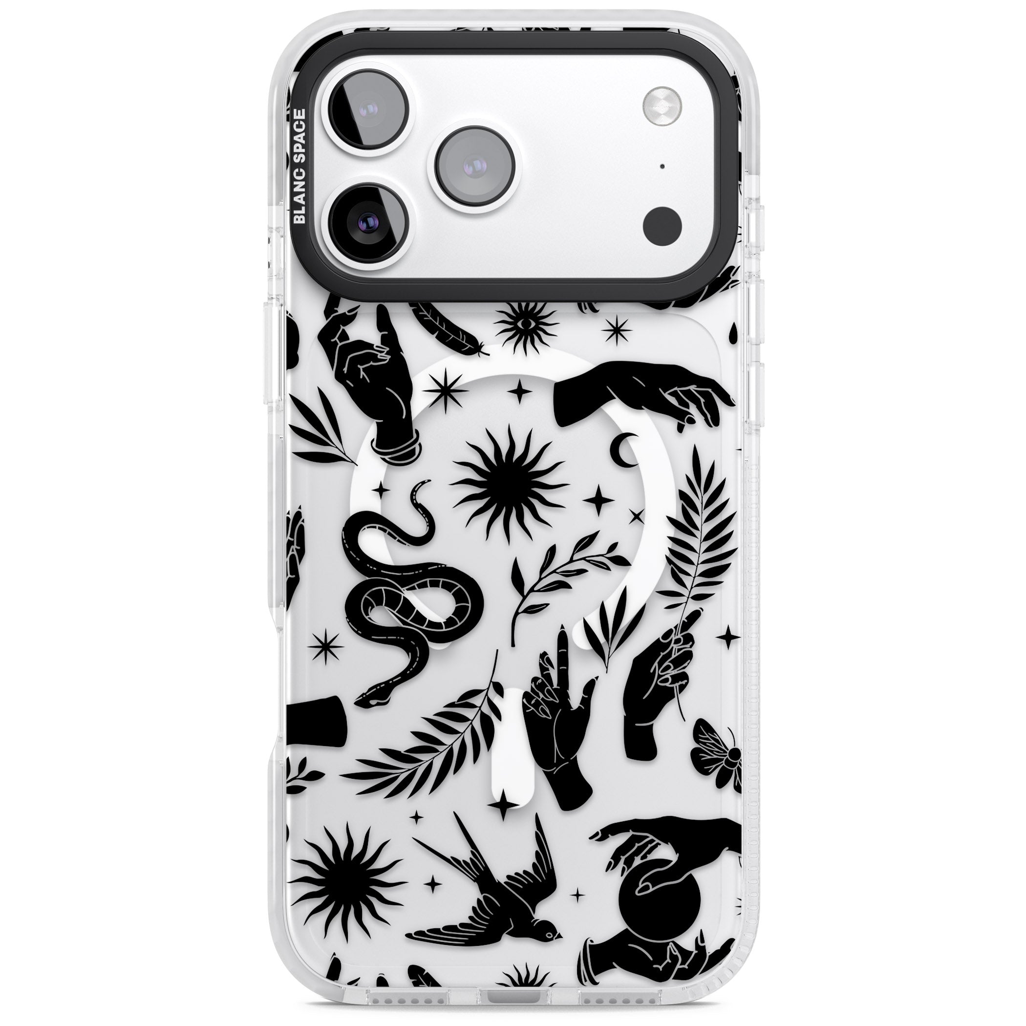 Celestial Pattern (Black) iPhone 17 Pro Impact Pro Clear Phone Case